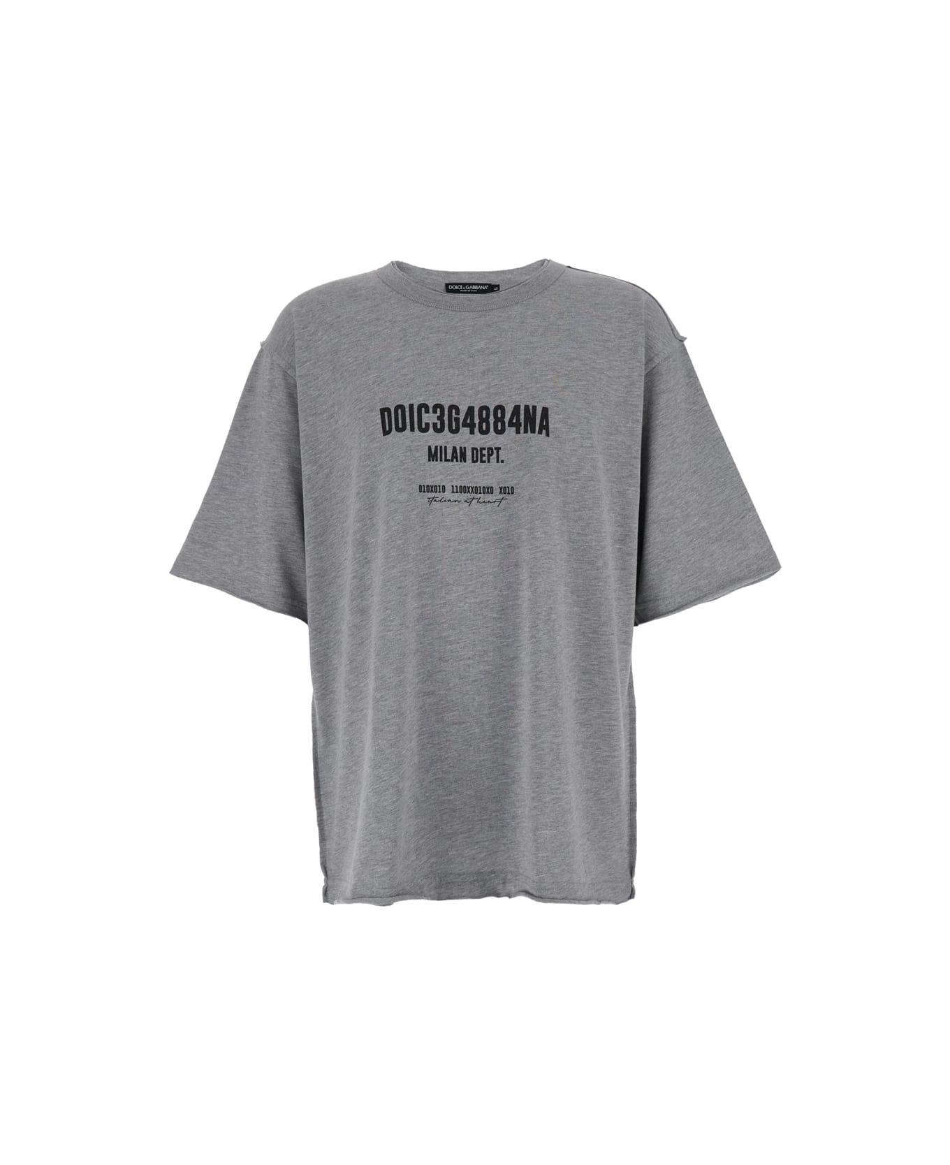 Dolce & Gabbana Grey Oversized T-shirt With Logo Print In Cotton Blend Man - Grey