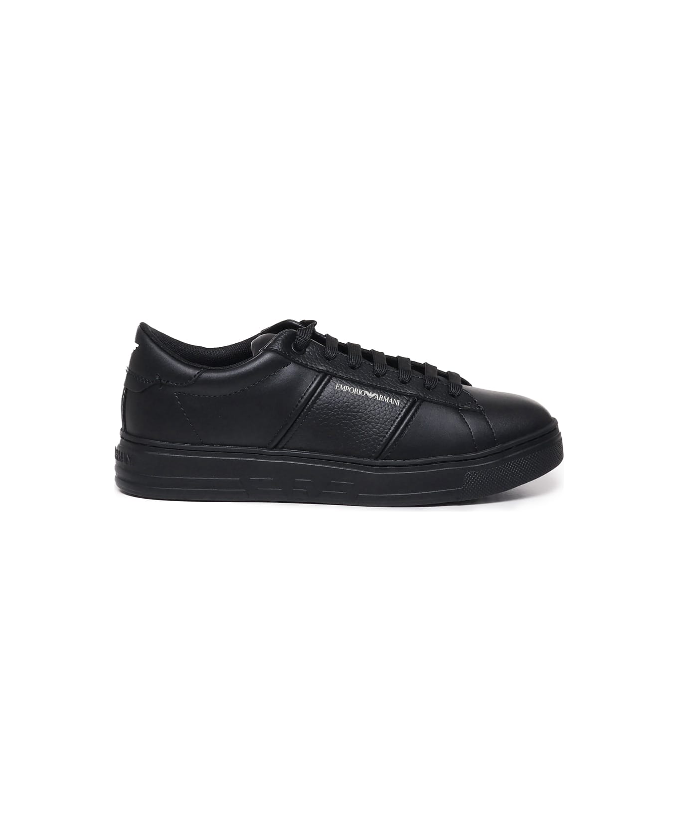 Emporio Armani Low-top Sneakers In Leather - Black