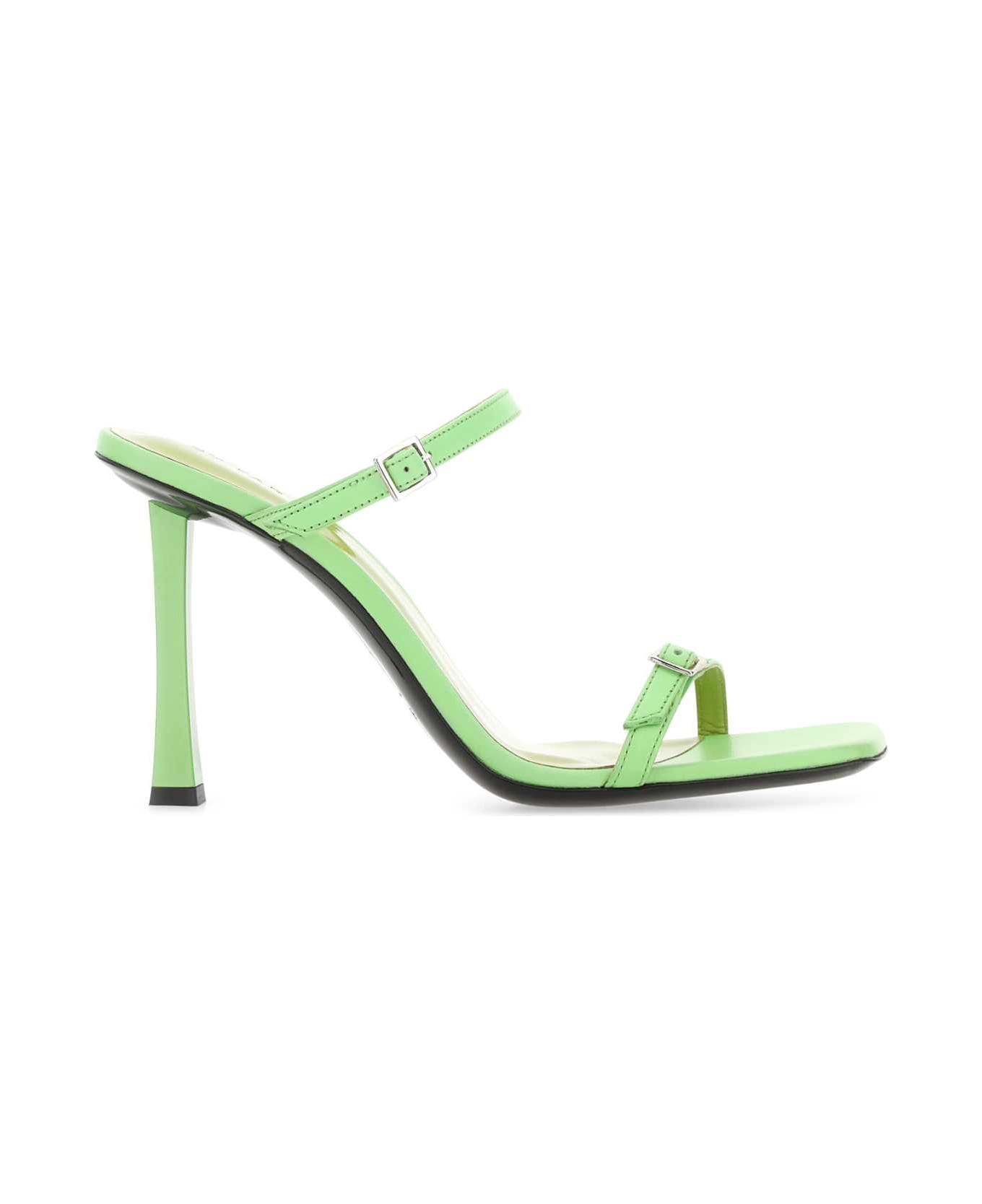 BY FAR Light Green Leather Flick Mules - Green