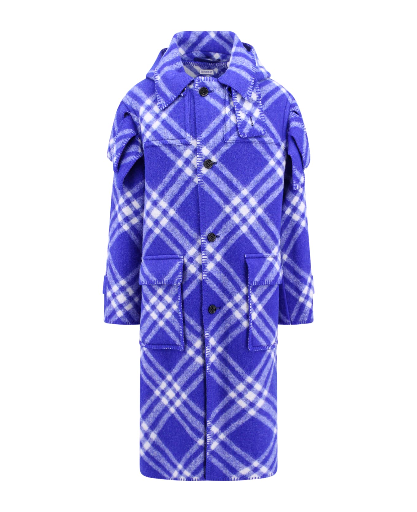Burberry Check Long Buttoned Coat - Blue コート