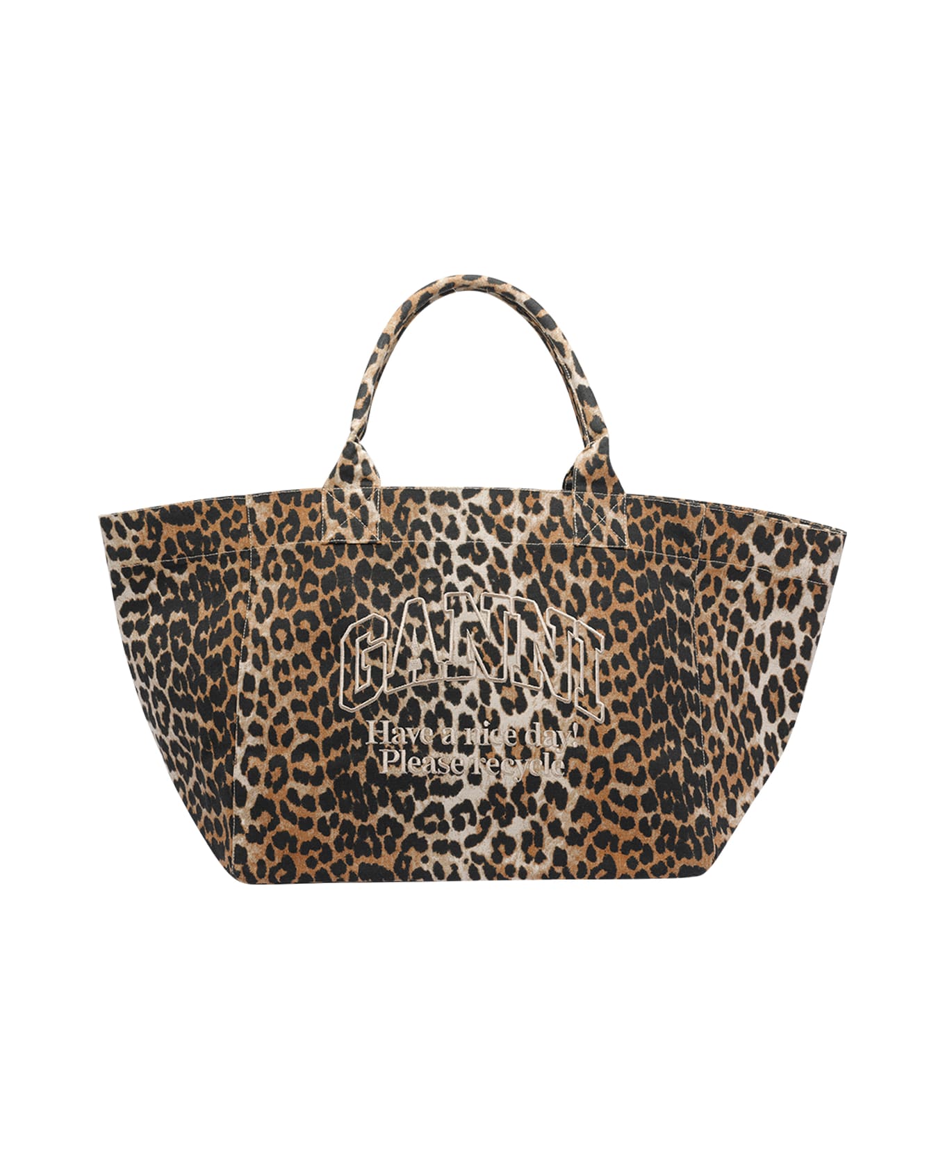 Ganni Xxl Leopard Tote Bag - Brown