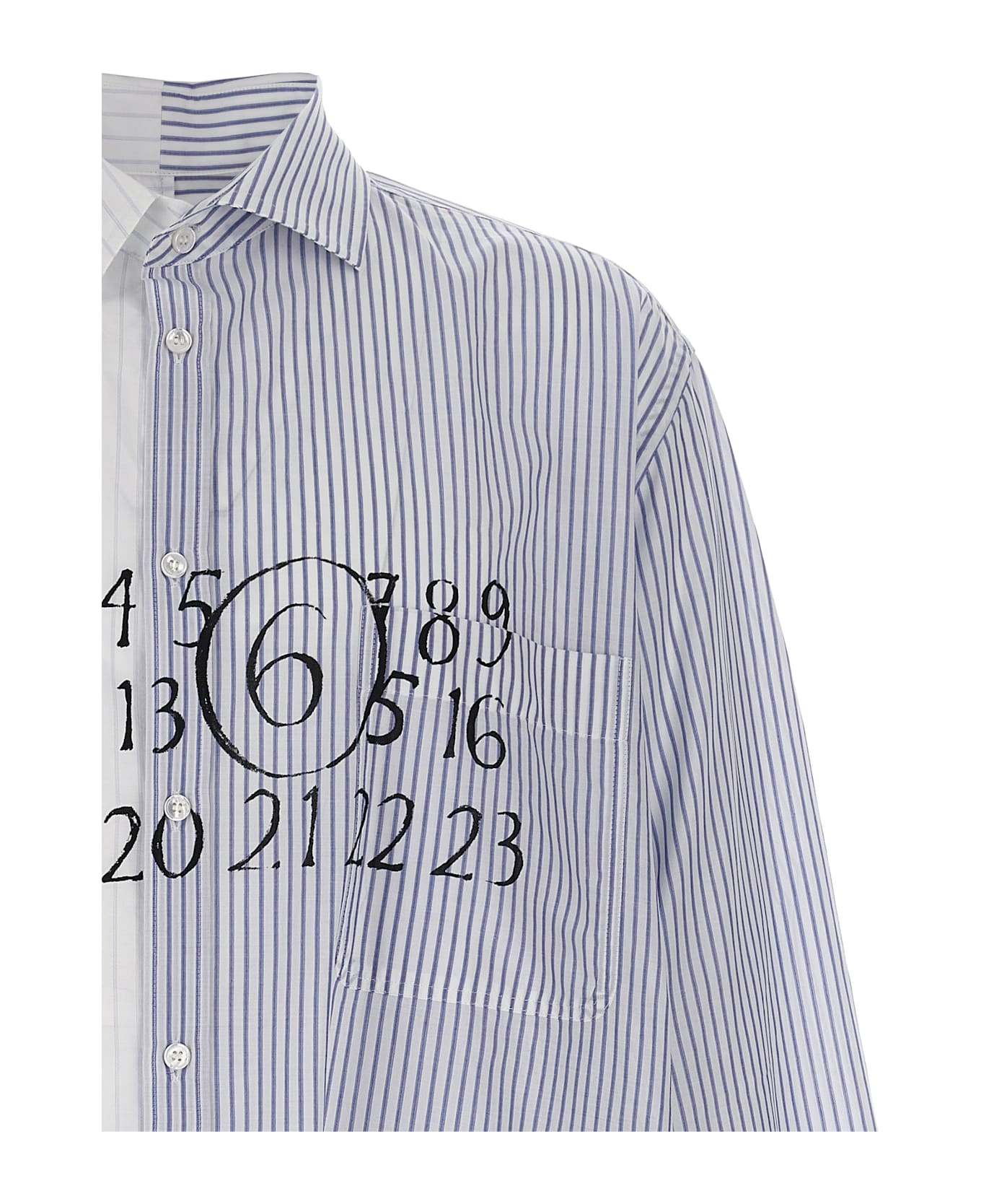 MM6 Maison Margiela Numeric Signature Mm6 Asymmetric Shirt - Stripes White/Beige/Stripes White/Blue