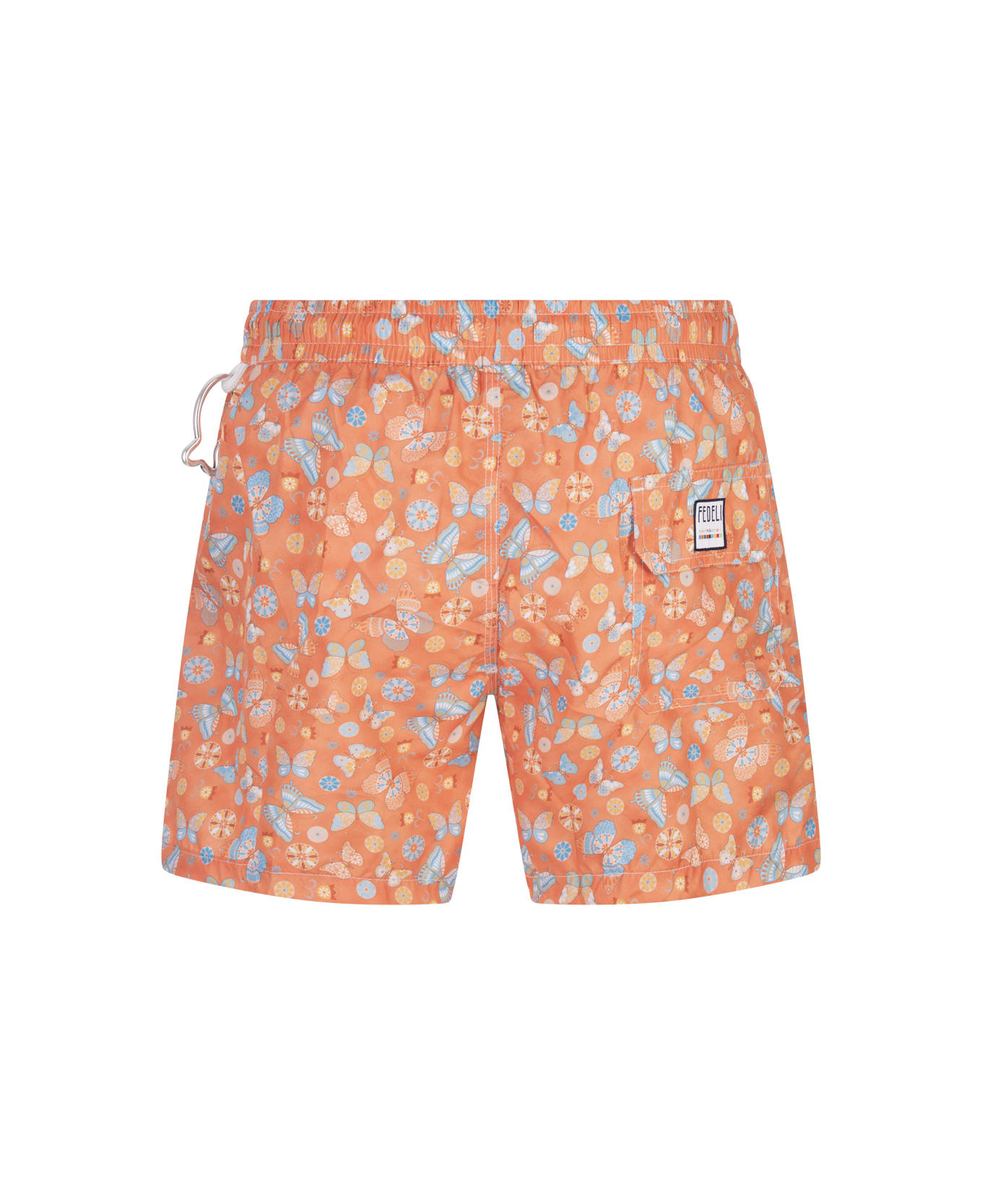 Fedeli Orange Swim Shorts With Butterfly Print - Orange