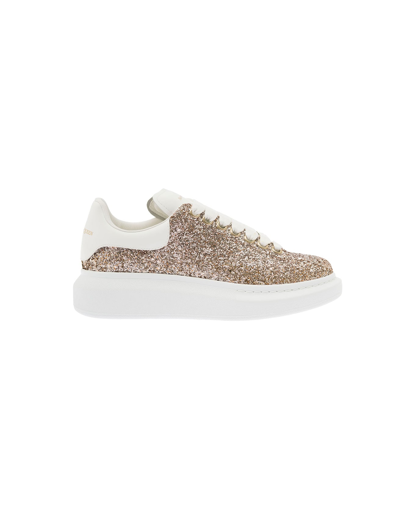 Alexander McQueen Gold-tone 'larry' Sneakers With Glitter Detailing In Polyester Woman - Calico White ウェッジシューズ