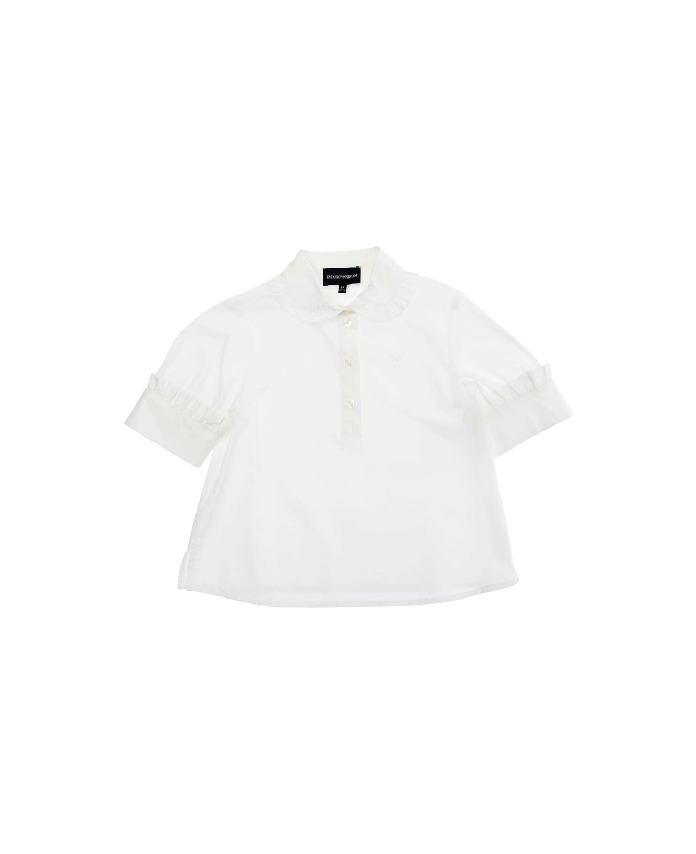 Emporio Armani White Shirt With Classic Collar And Tonal Logo Embroidery On The Front In Cotton Girl - White