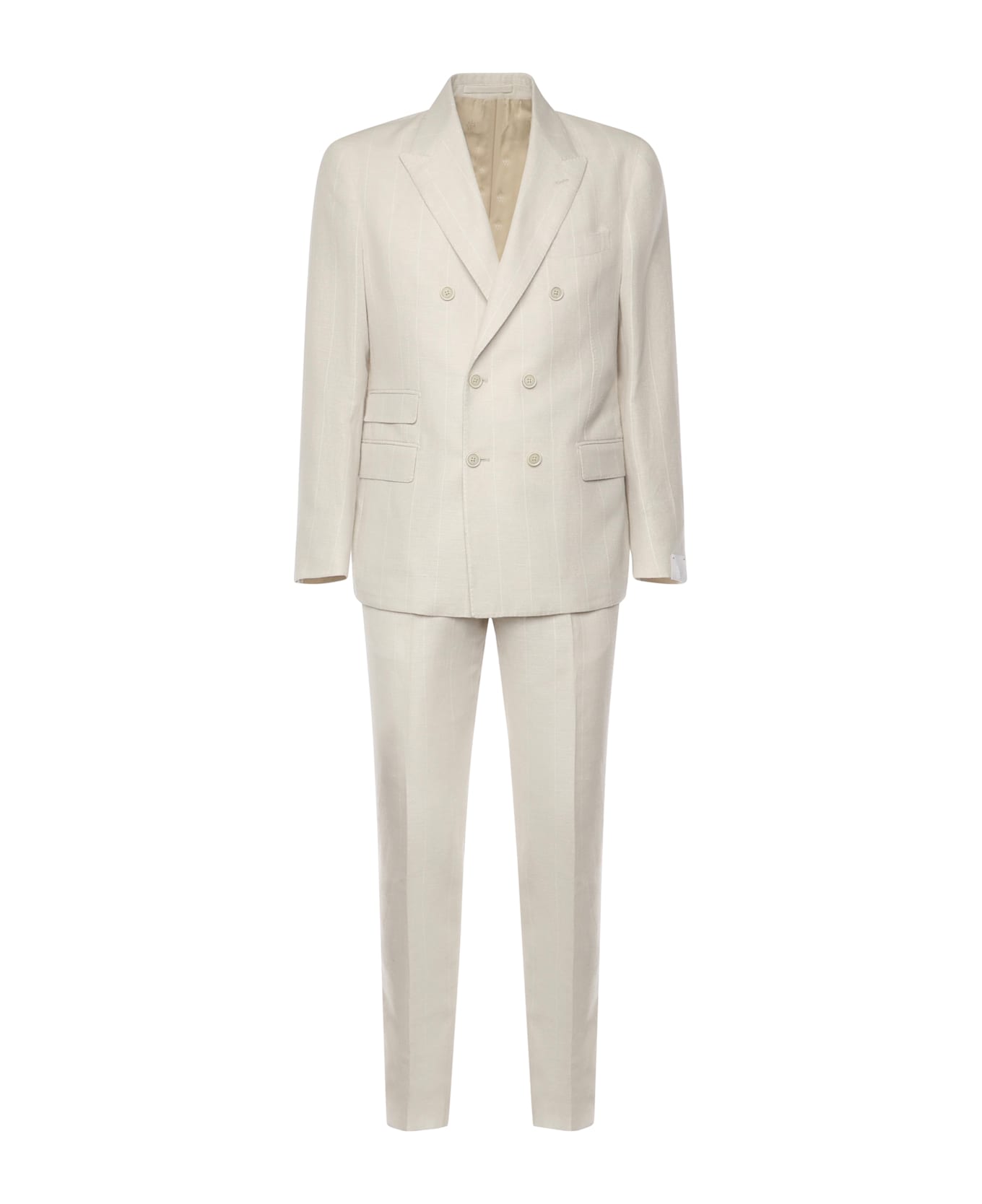 Eleventy Double-breasted Suit With Pleats - SAND