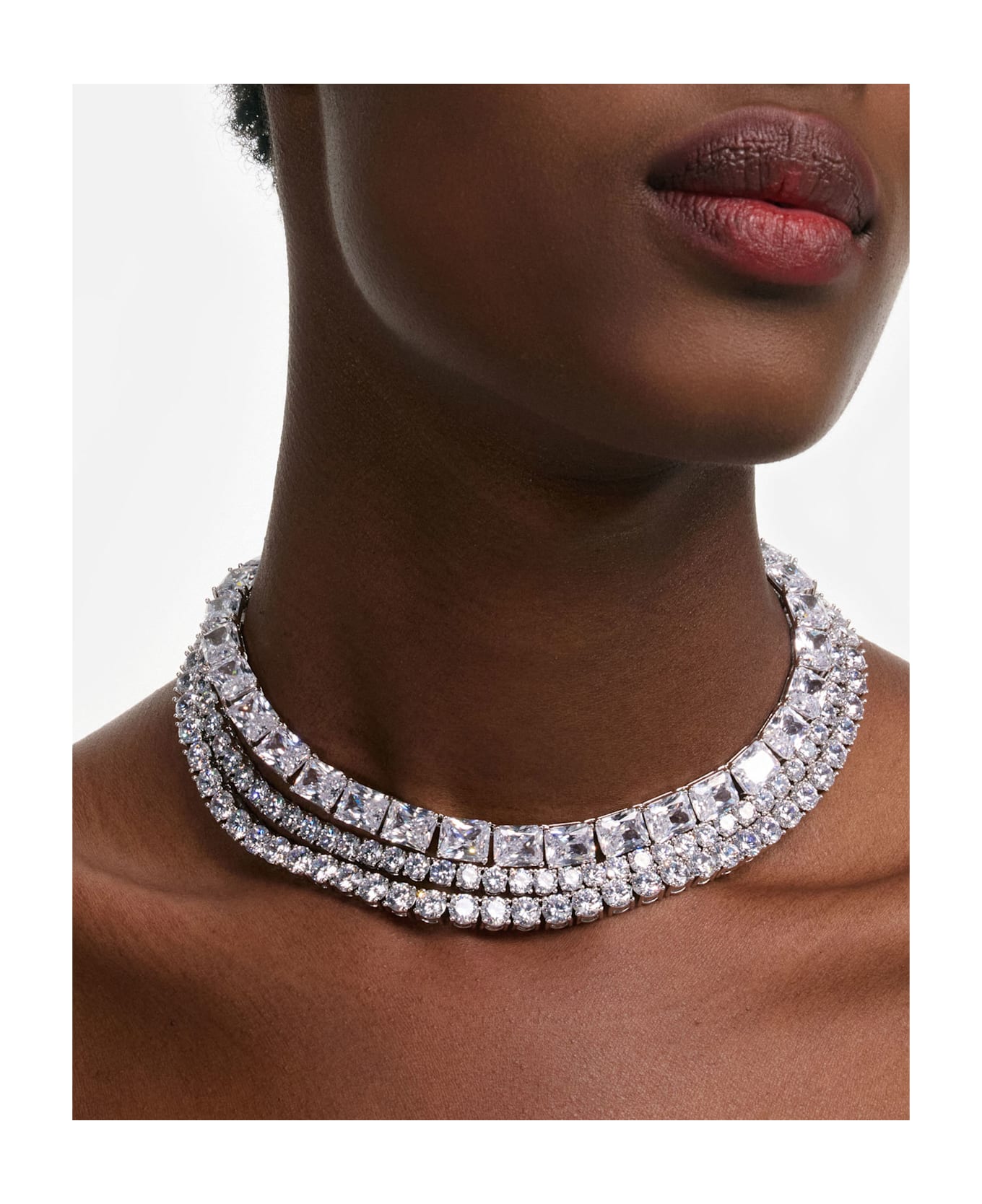 self-portrait Multi Crystal Choker - SILVER