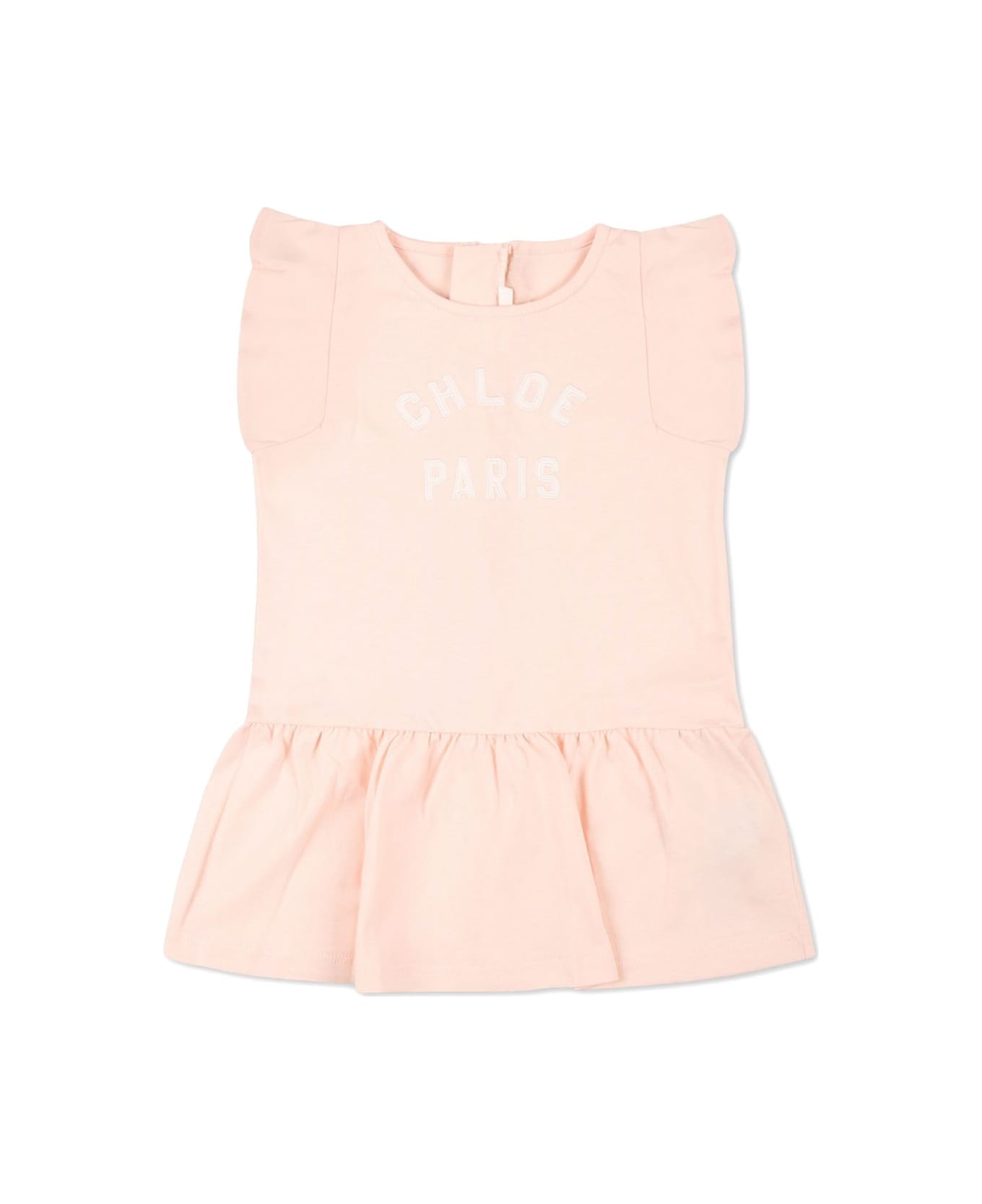 Chloé Abito Con Ricamo Logo - Pink