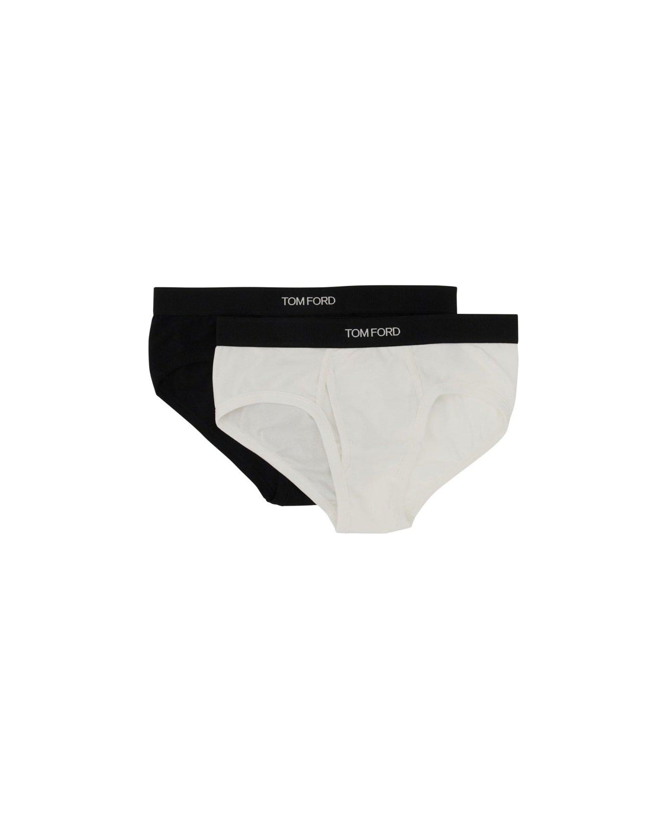 Tom Ford Pack Of Two Logo Waistband Briefs - black/white