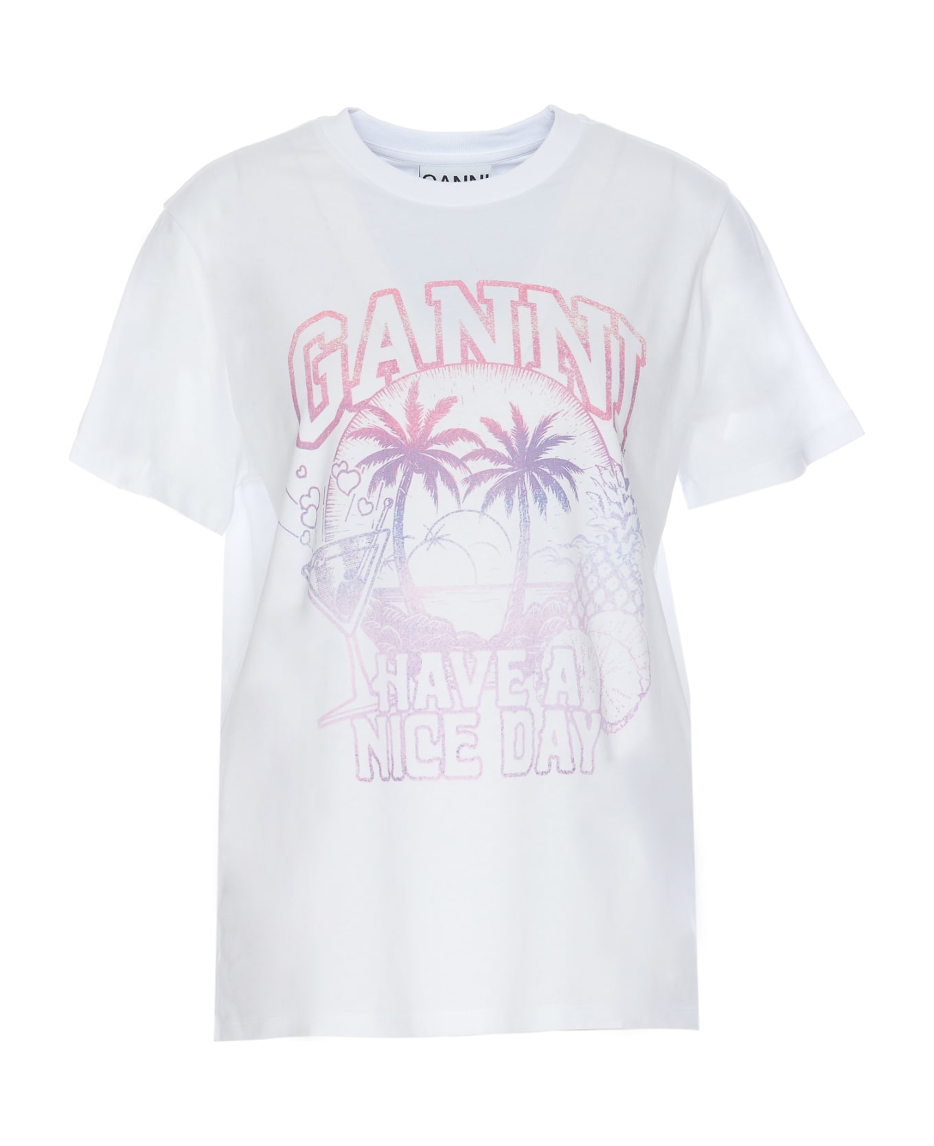 Ganni Basic Jersey Cocktail Relaxed T-shirt - White Tシャツ