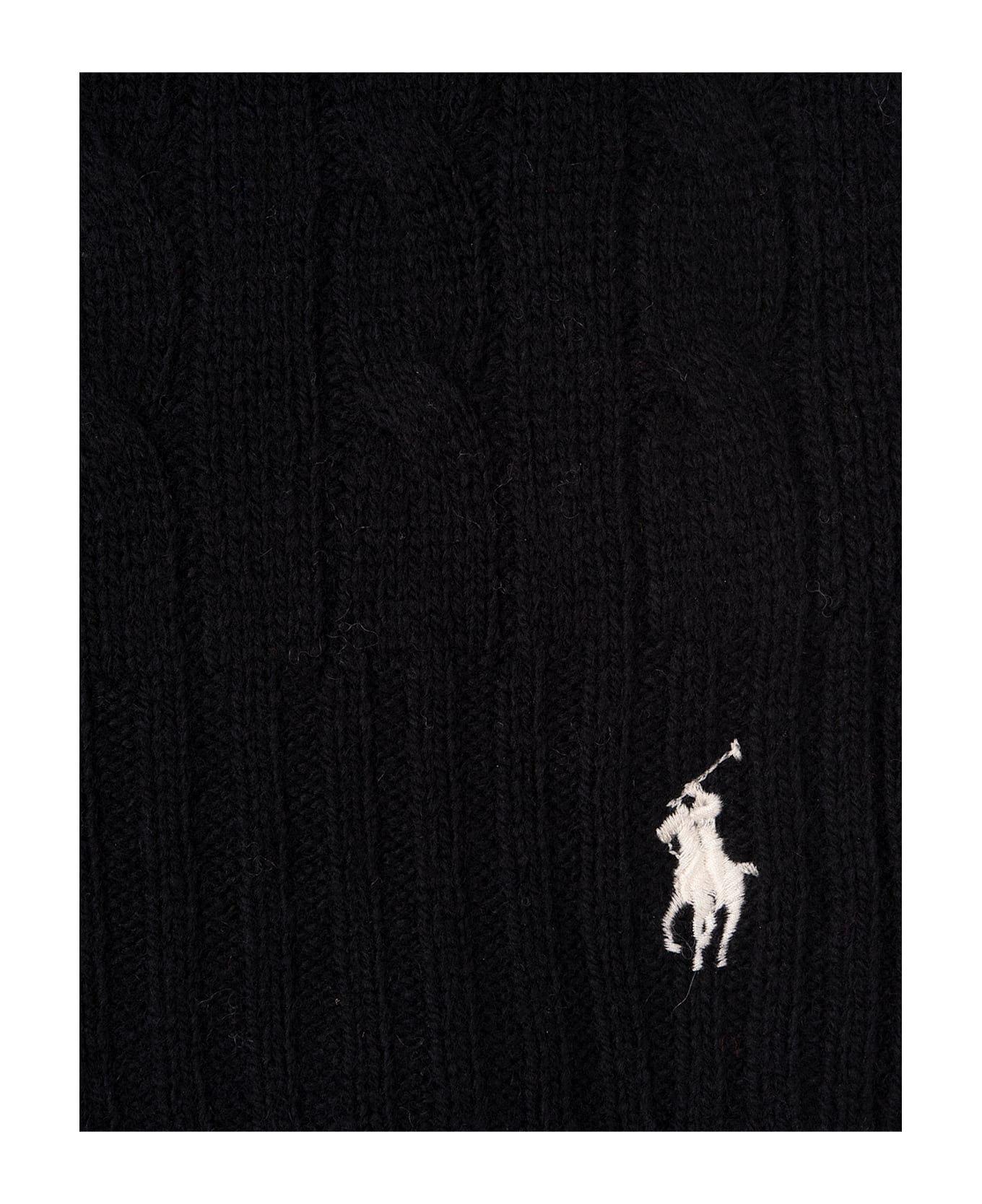 Ralph Lauren Black Cable-knit Wool-cashmere Scarf - Black