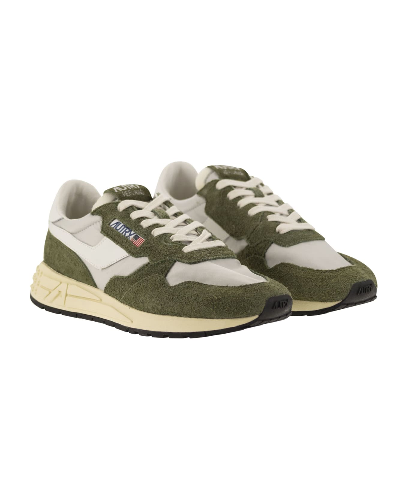 Autry Reelwind - Suede And Technical Textile Trainer - Military Green