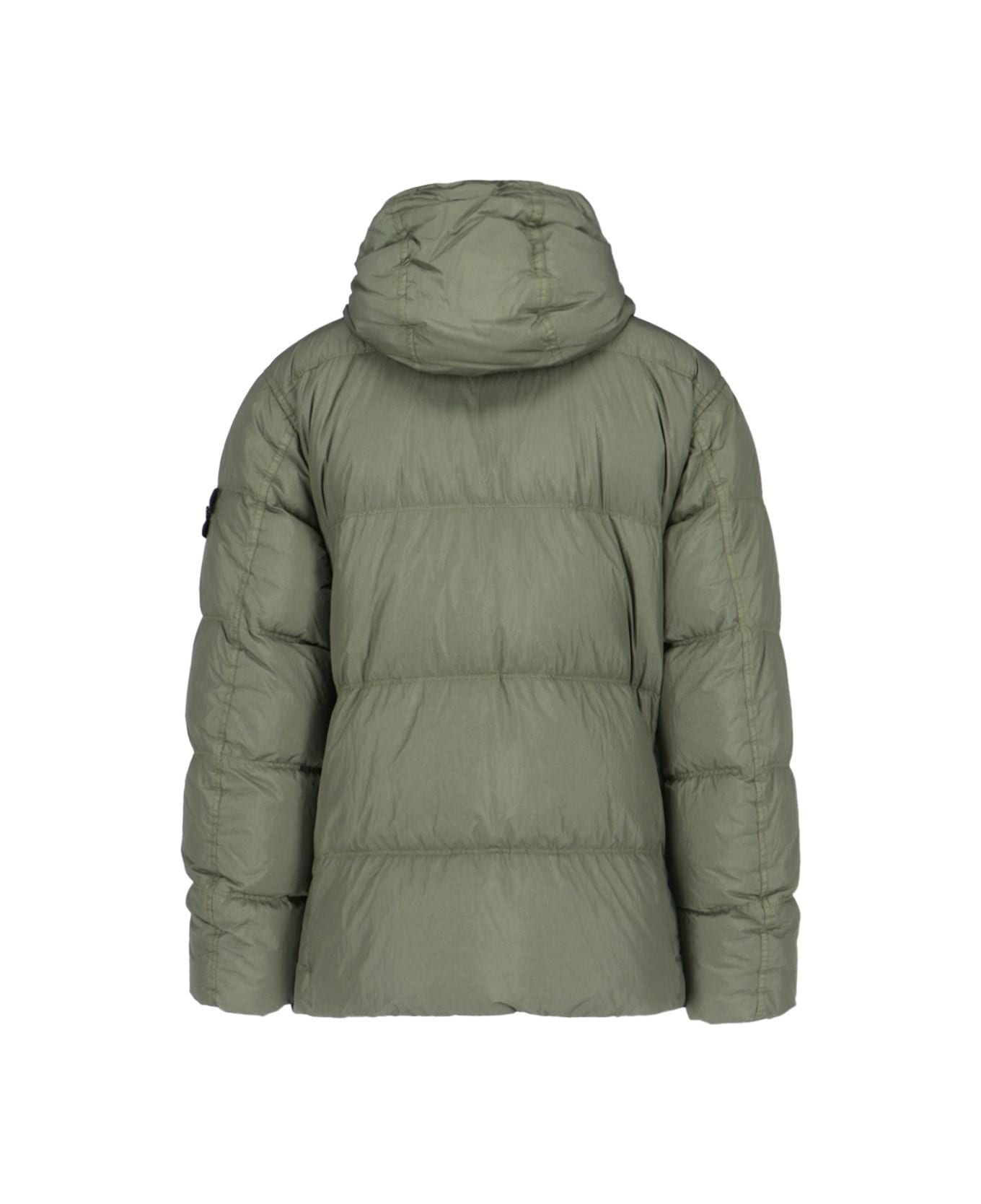 Stone Island Logo Hooded Down Jacket - Musk