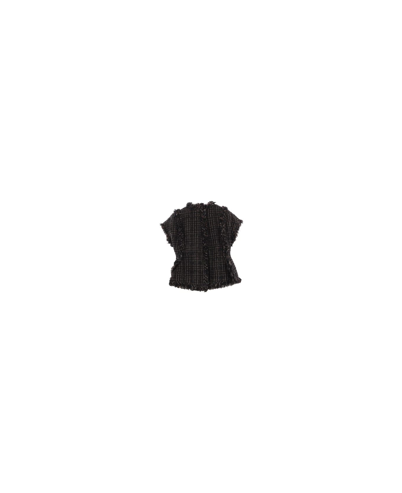 Sacai Frayed Edge Tweed Vest - BLACK�BROWN