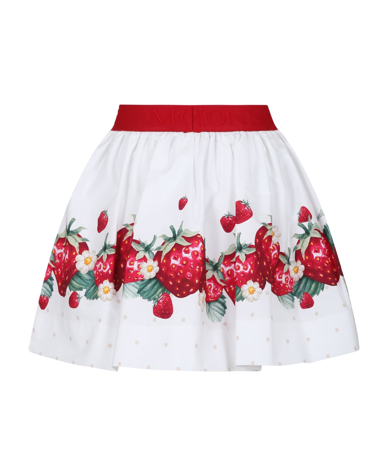 Monnalisa White Skirt For Girl With Strawberry Print - White