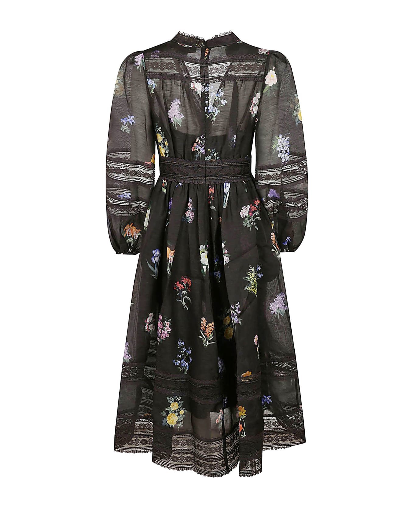 Zimmermann Natural V-neck Lace Midi Dress - Multi Botanical Black ワンピース＆ドレス