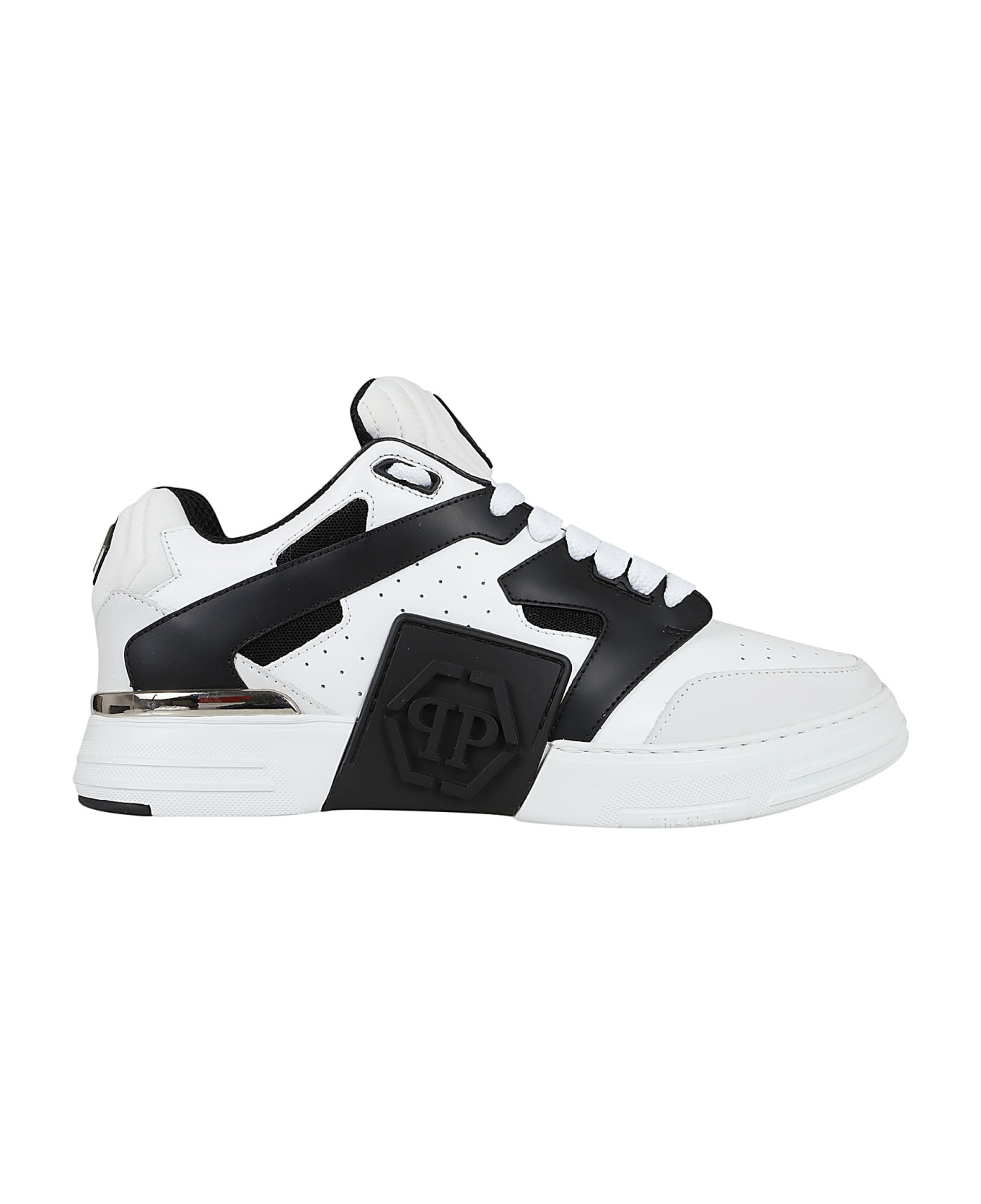 Philipp Plein Mix Leather Lo-top Sneakers - White Black