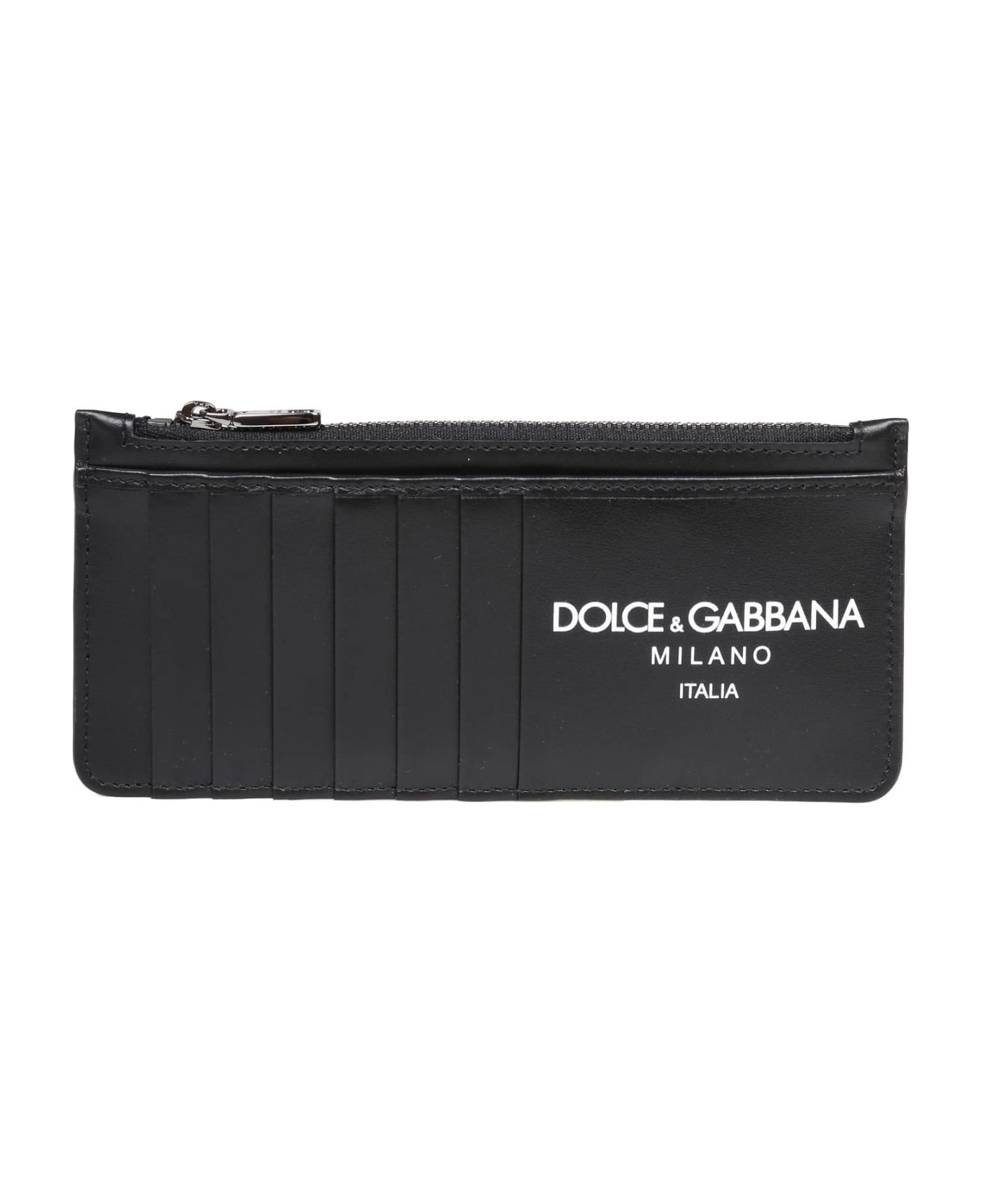 Dolce & Gabbana Calfskin Card Holder With Black Logo - Black 財布