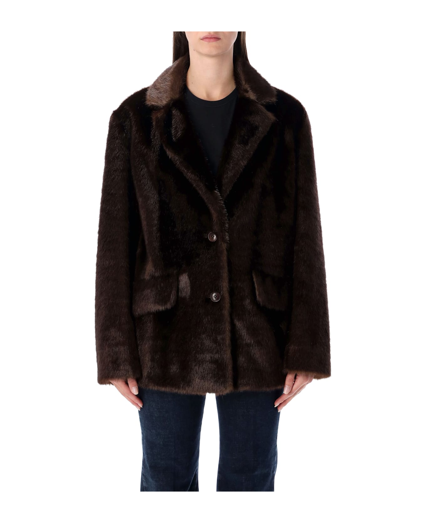 STAND STUDIO Evyn Faux Fur Jacket - BROWN