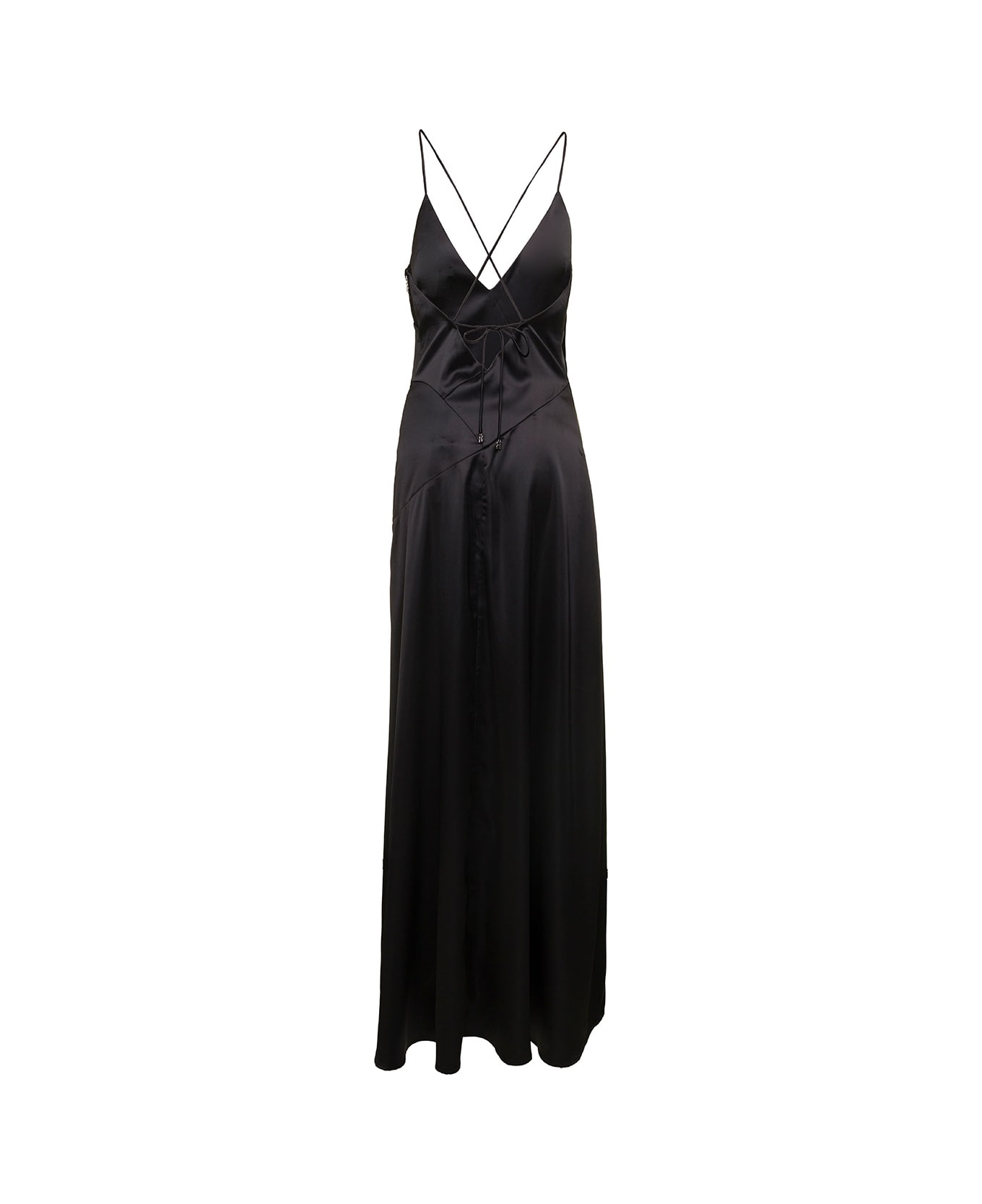 Rotate by Birger Christensen Long Black Dress With Criss Cross Straps On The Back In Polyester Blend Woman Rotate - Black