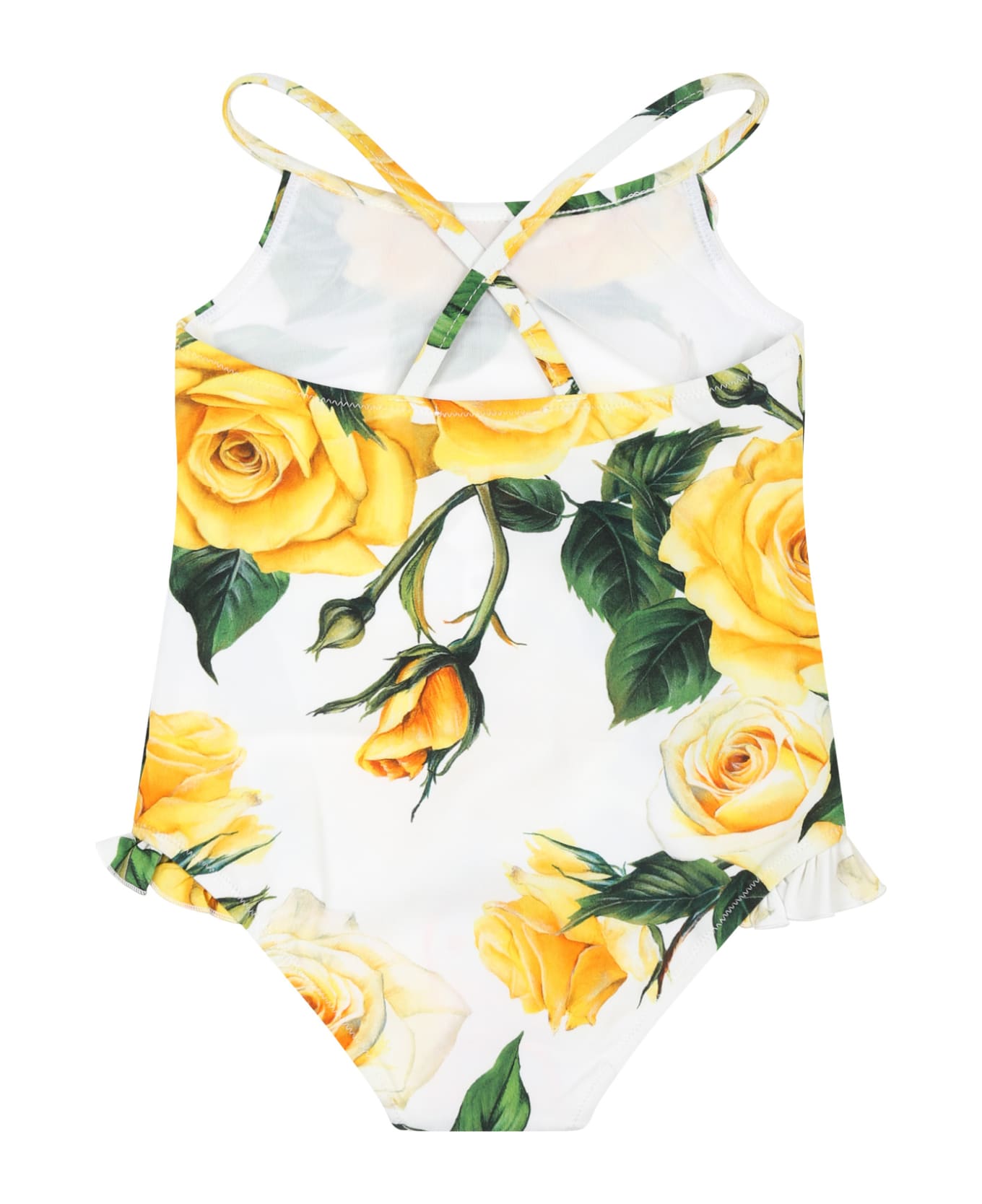 Dolce & Gabbana White Swimsuit For Baby Girl With Flowering Pattern - White 水着