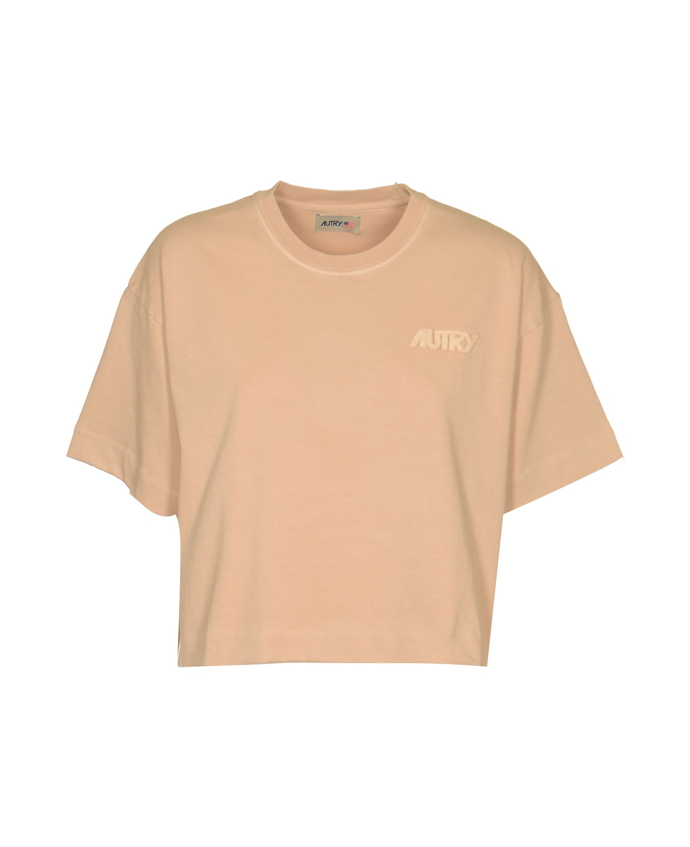 Autry Logo Embossed Crop T-shirt - Peony Rose Tシャツ
