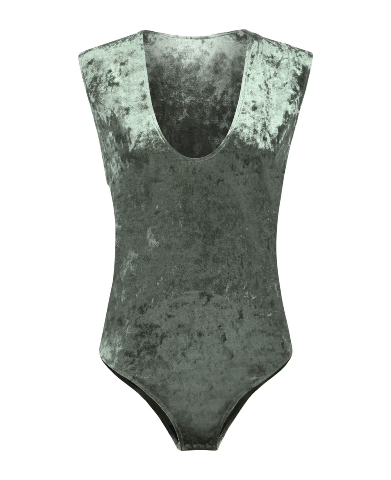 Forte_Forte Olive Green Iridescent Velvet Bodysuit - Green
