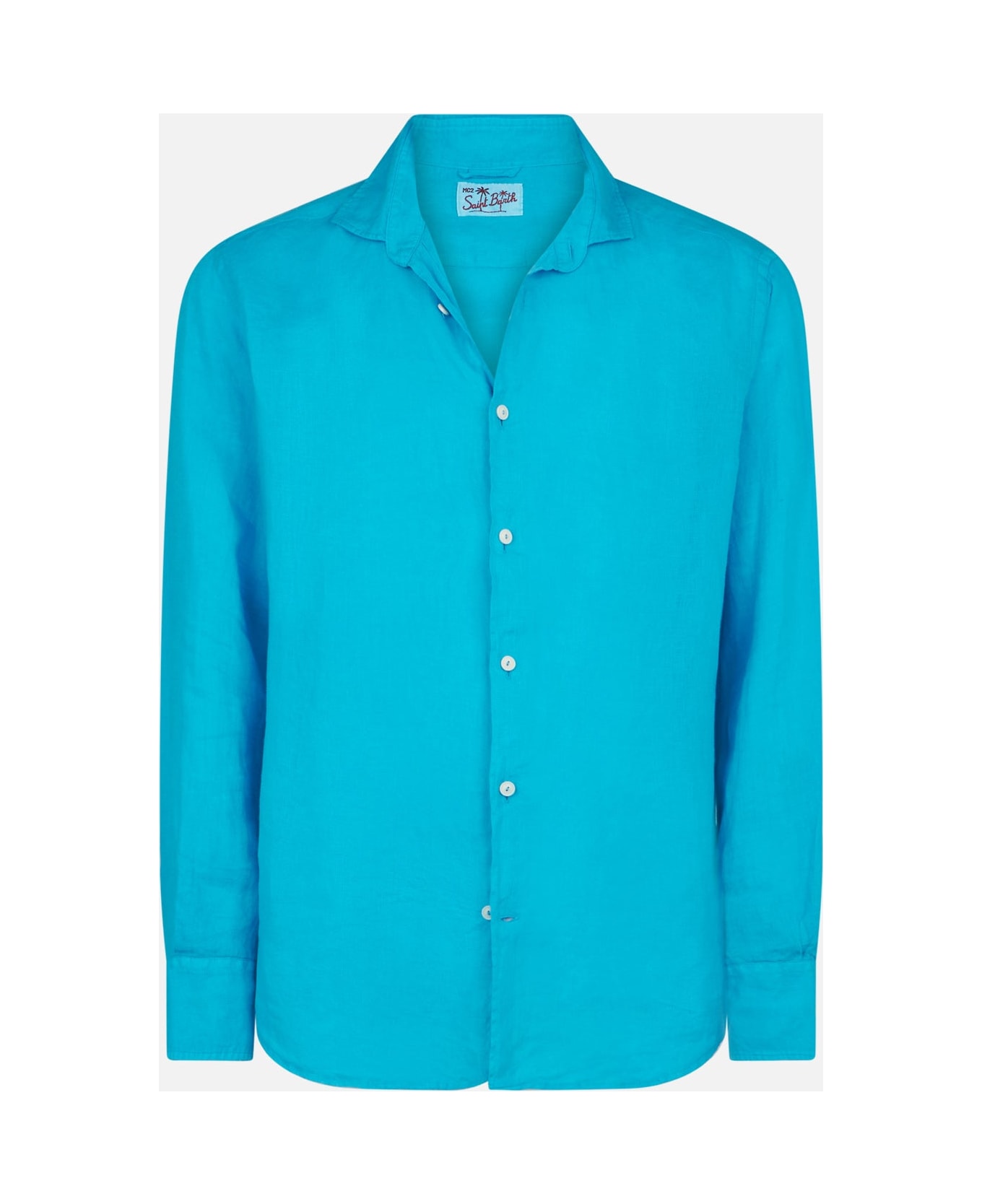 MC2 Saint Barth Man Turquoise Linen Pamplona Shirt - BLUE