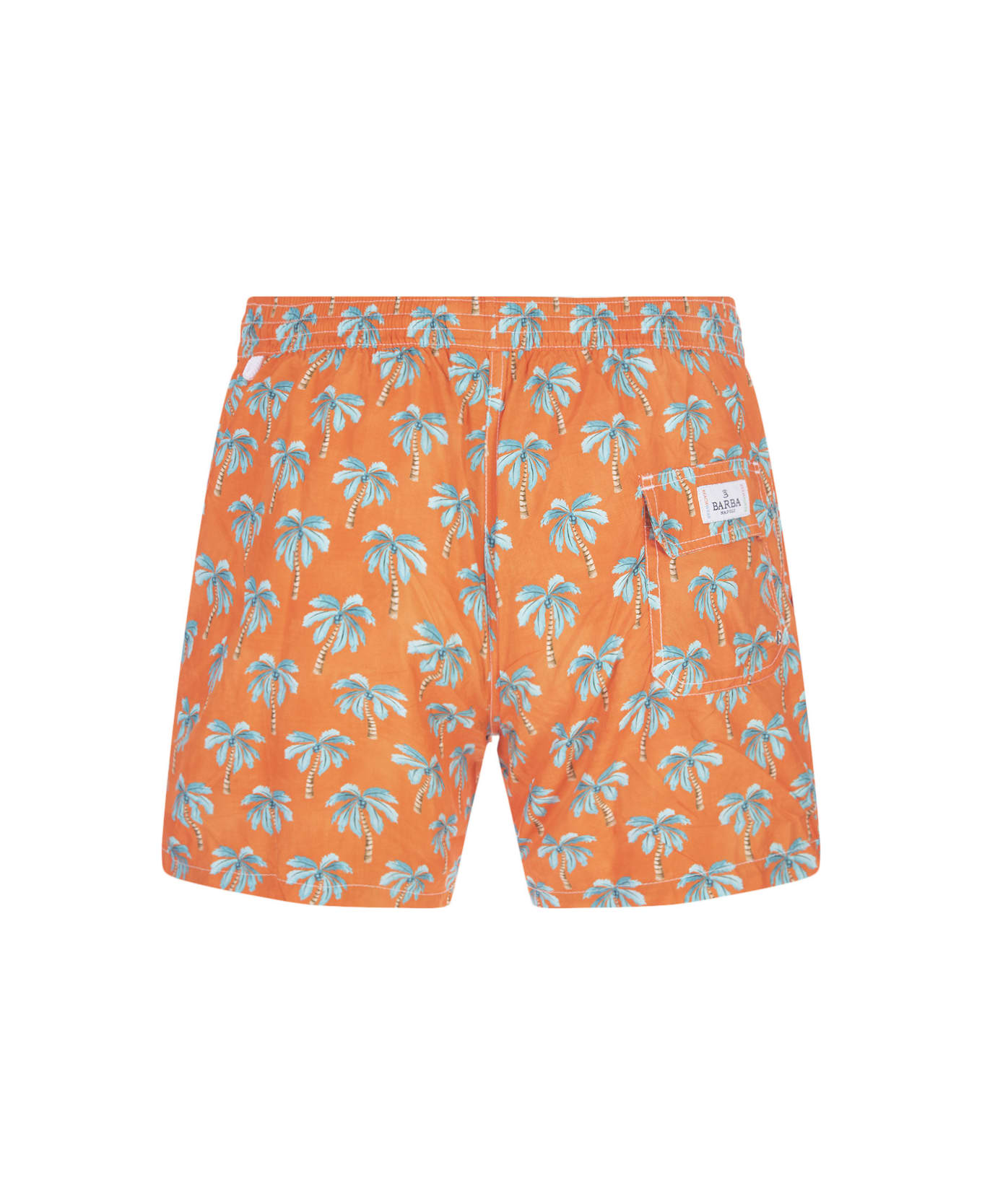 Barba Napoli Orange Swim Shorts With Palm Pattern