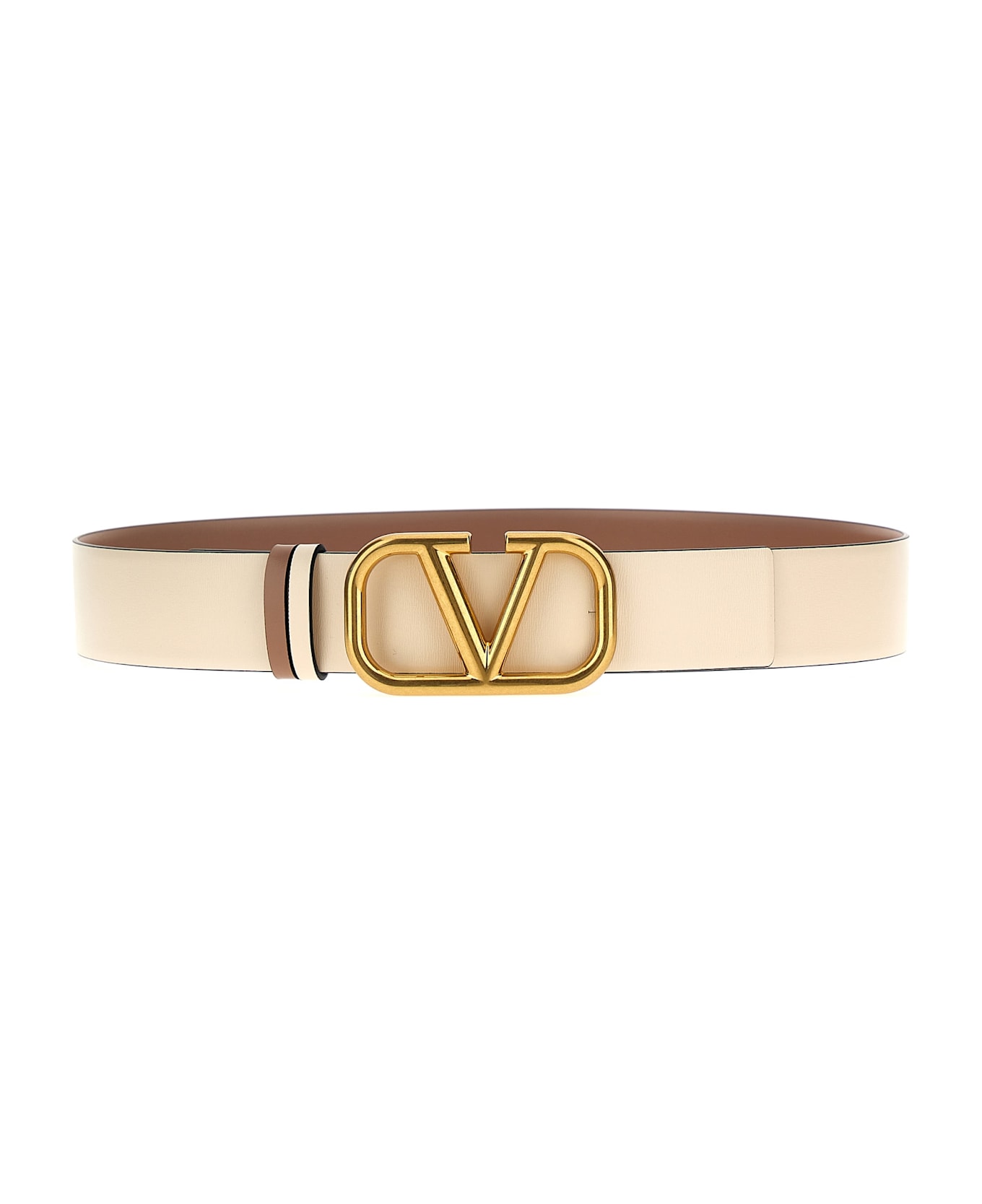 Valentino Garavani 'vlogo' Reversible Belt - Light Ivory-rose Cannelle