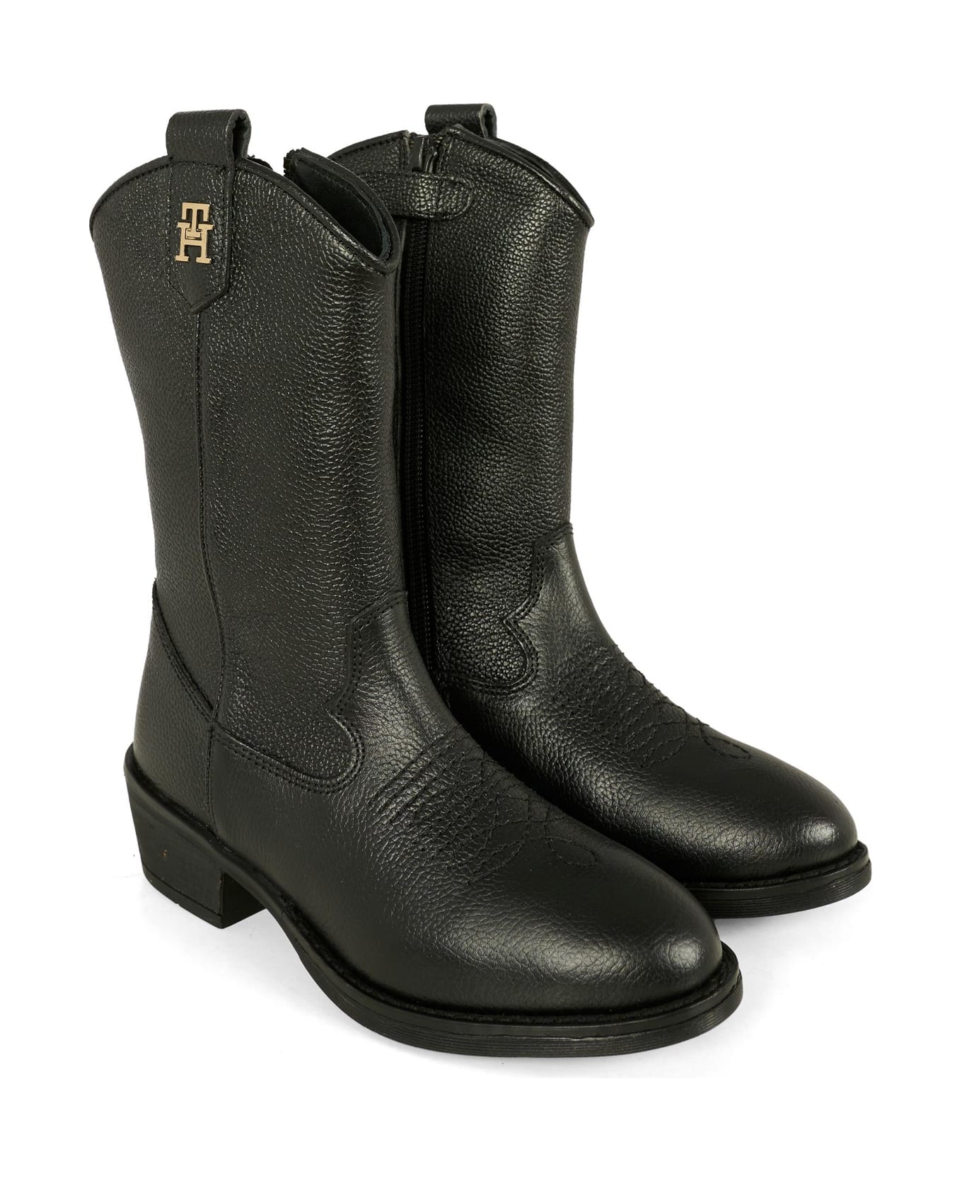 Tommy Hilfiger Black Boots For Girl With Logo - Black