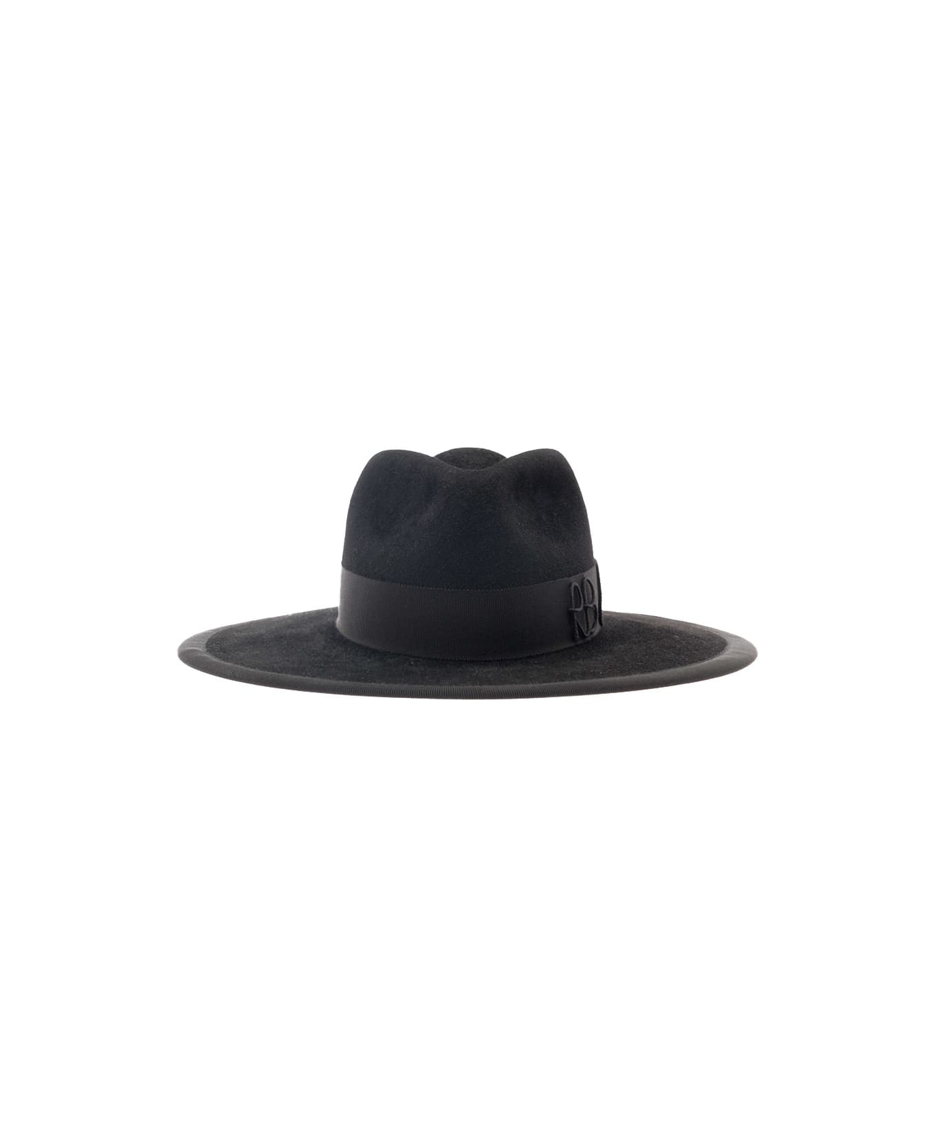 Ruslan Baginskiy Black Fedora Hat With Rb Embroidery In Felt