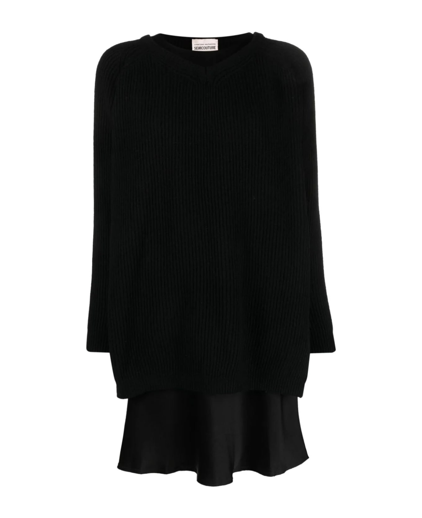SEMICOUTURE Black Wool Blend Dress - Black
