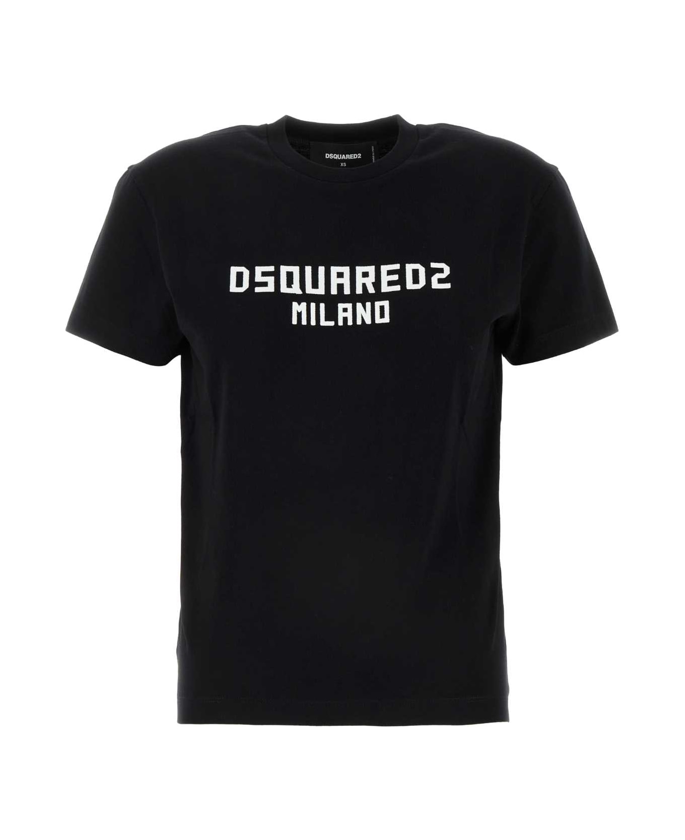 Dsquared2 Black Cotton T-shirt - BLACKWHITEPRINT