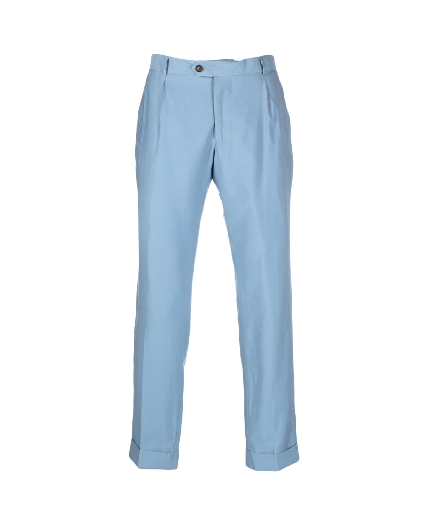 Reveres 1949 Straight Leg Tailored Trousers With Pressed Crease In Light-blue Viscose Man - Light blue