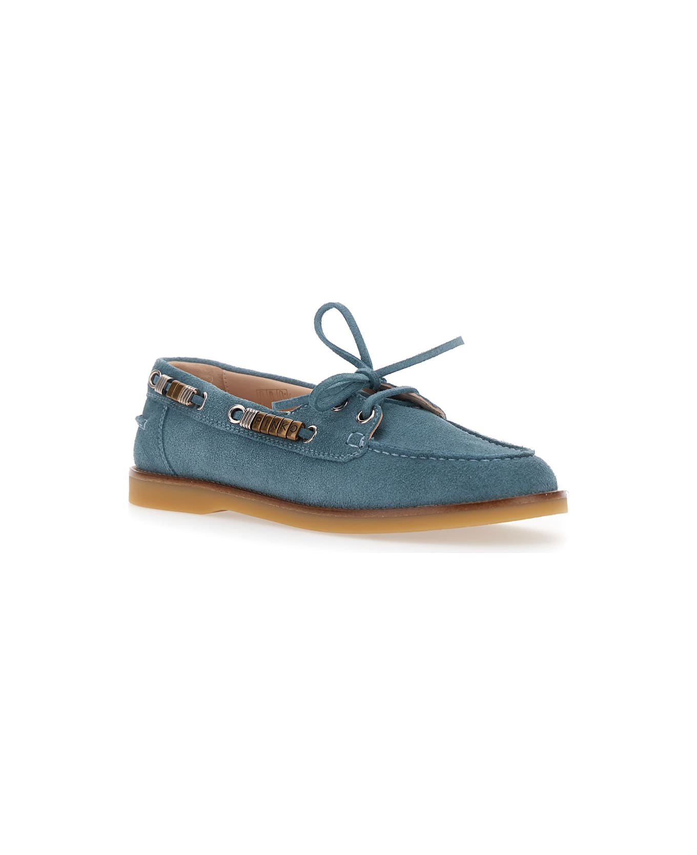Pinko 'grace' Light Blue Loafers With Side Laces And Logo Details In Suede Woman - Light blue