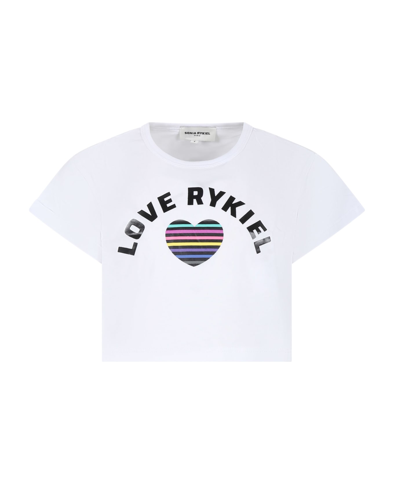 Rykiel Enfant Whitecrop T-shirt For Girl With Logo And Heart - White Tシャツ＆ポロシャツ