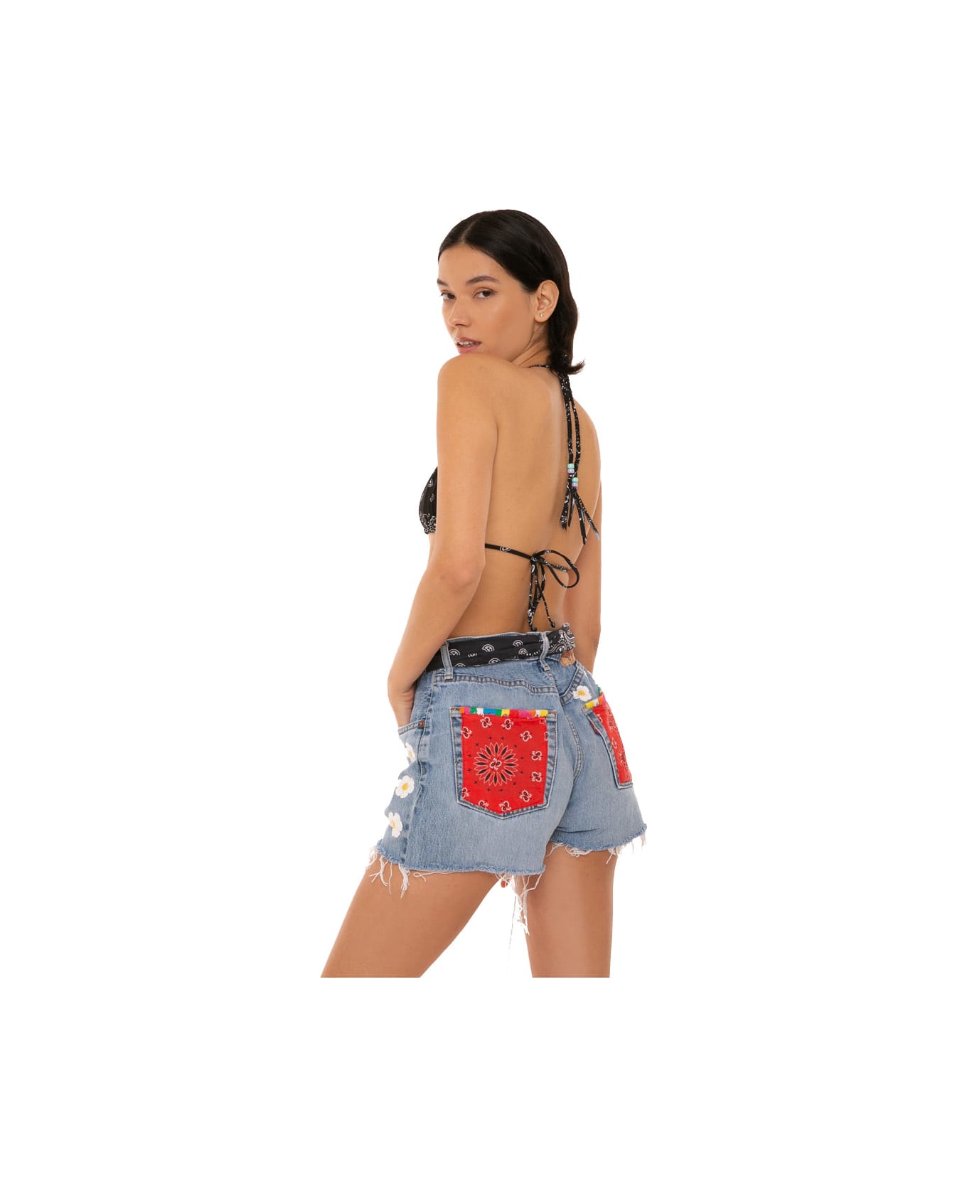 MC2 Saint Barth Woman Denim Shorts With Embroidery - RED