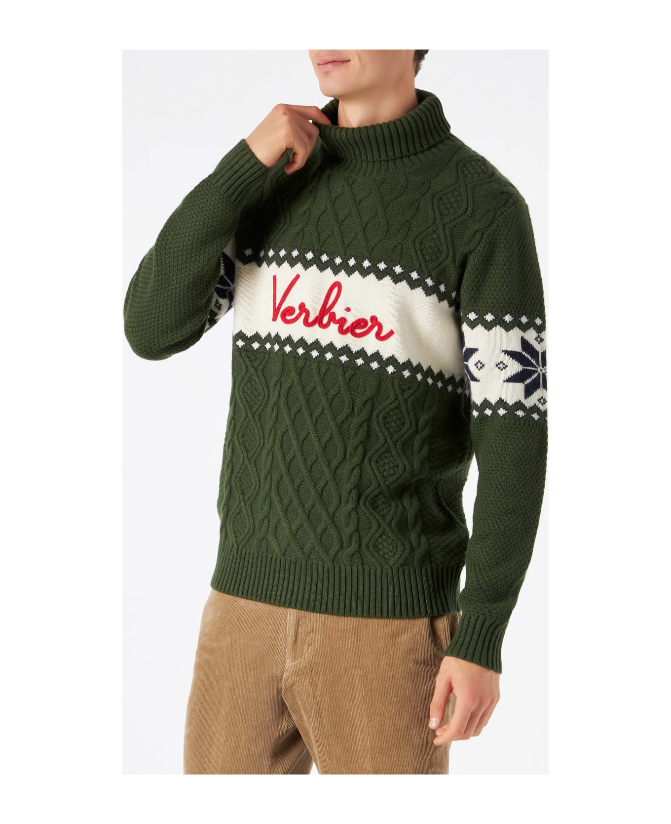MC2 Saint Barth Half-turtleneck Sweater With Verbier Lettering - GREEN