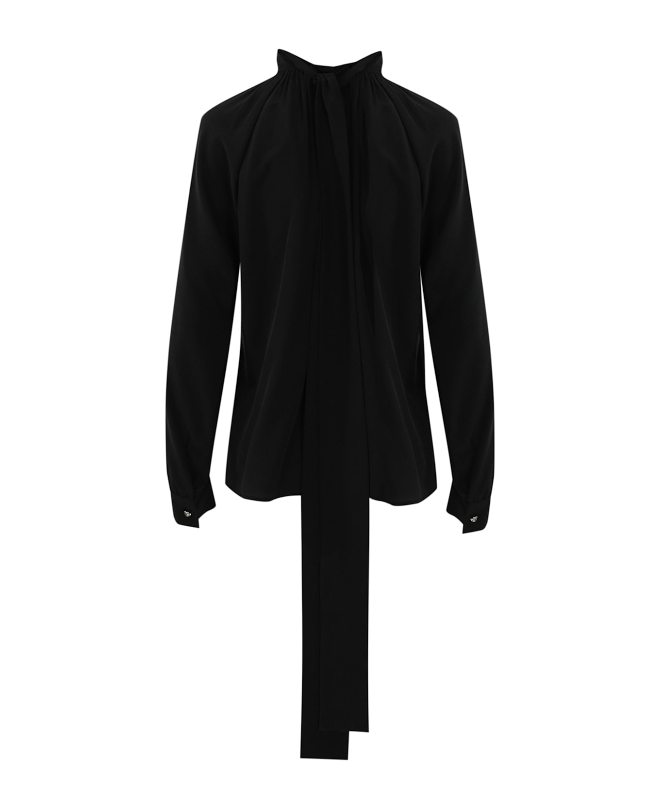Max Mara Studio Gaia Silk Shirt With Bow - Nero