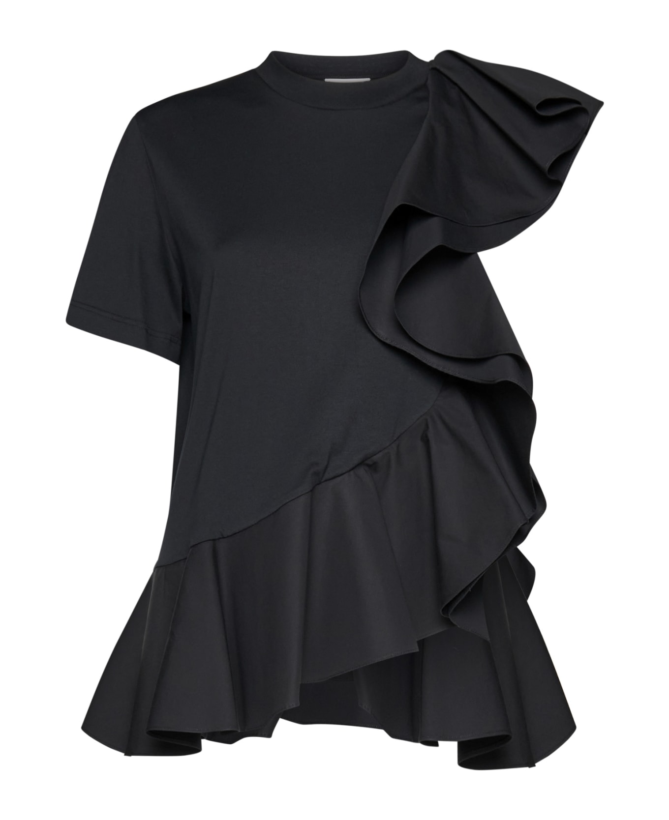 Alexander McQueen Cotton T-shirt With Lateral Rouches - Black シャツ