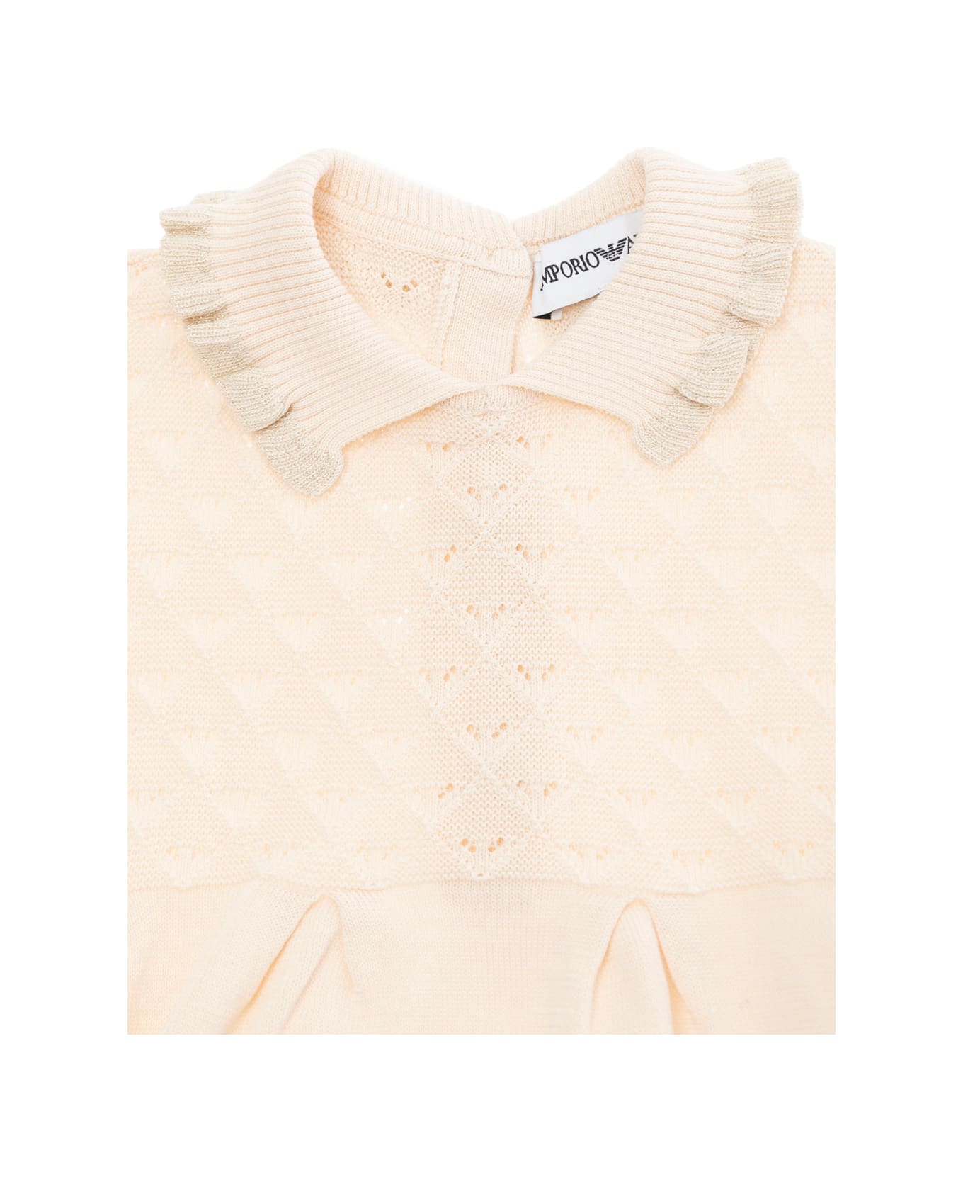 Emporio Armani Beige Dress With Spread Collar And Rear Button Closure In Cotton Baby - Beige