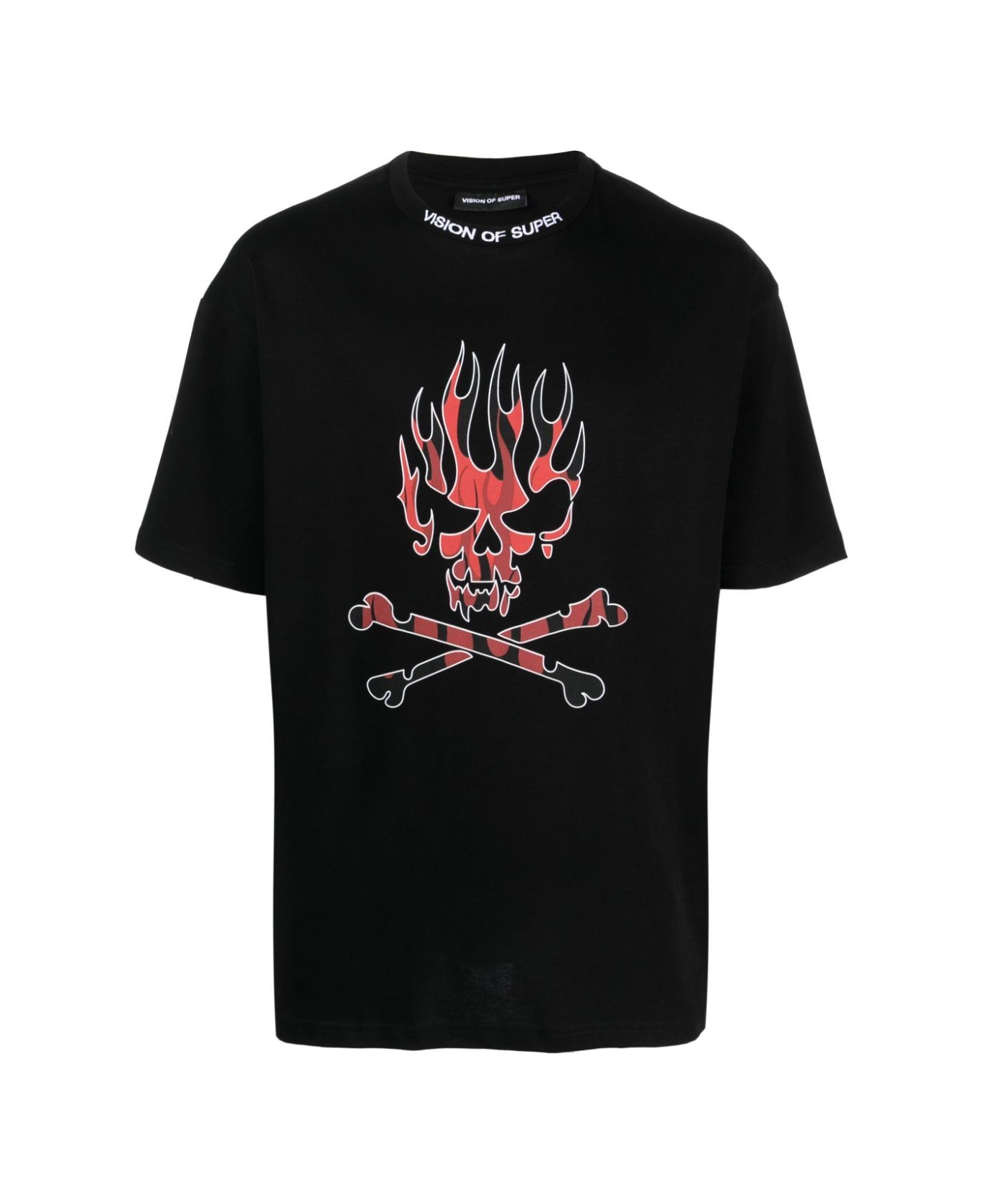 Vision of Super Black T-shirt With Red Skull Print - Black