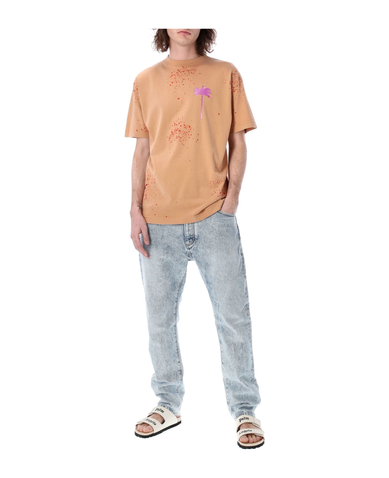 Palm Angels Cotton Crew-neck T-shirt - Camel