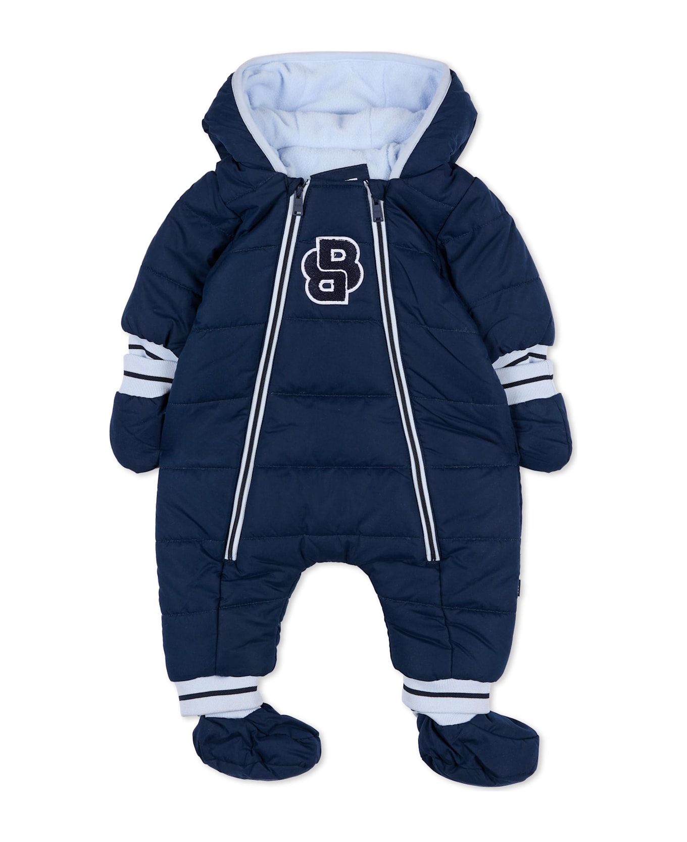 Hugo Boss Blue Down Jacket For Baby Boy With Logo - Blue