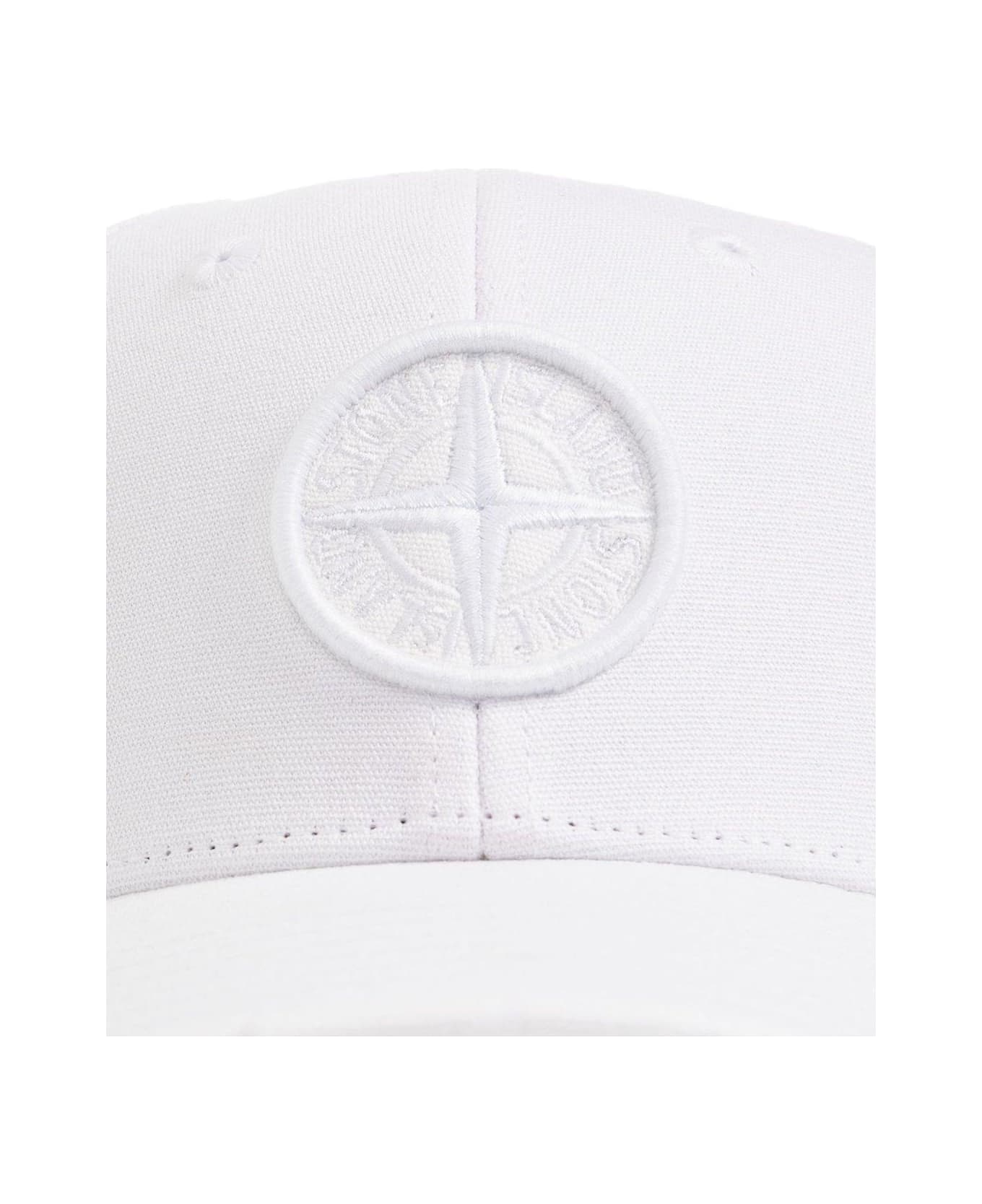 Stone Island Junior Compass-motif Curved Peak Baseball Cap - Bianco