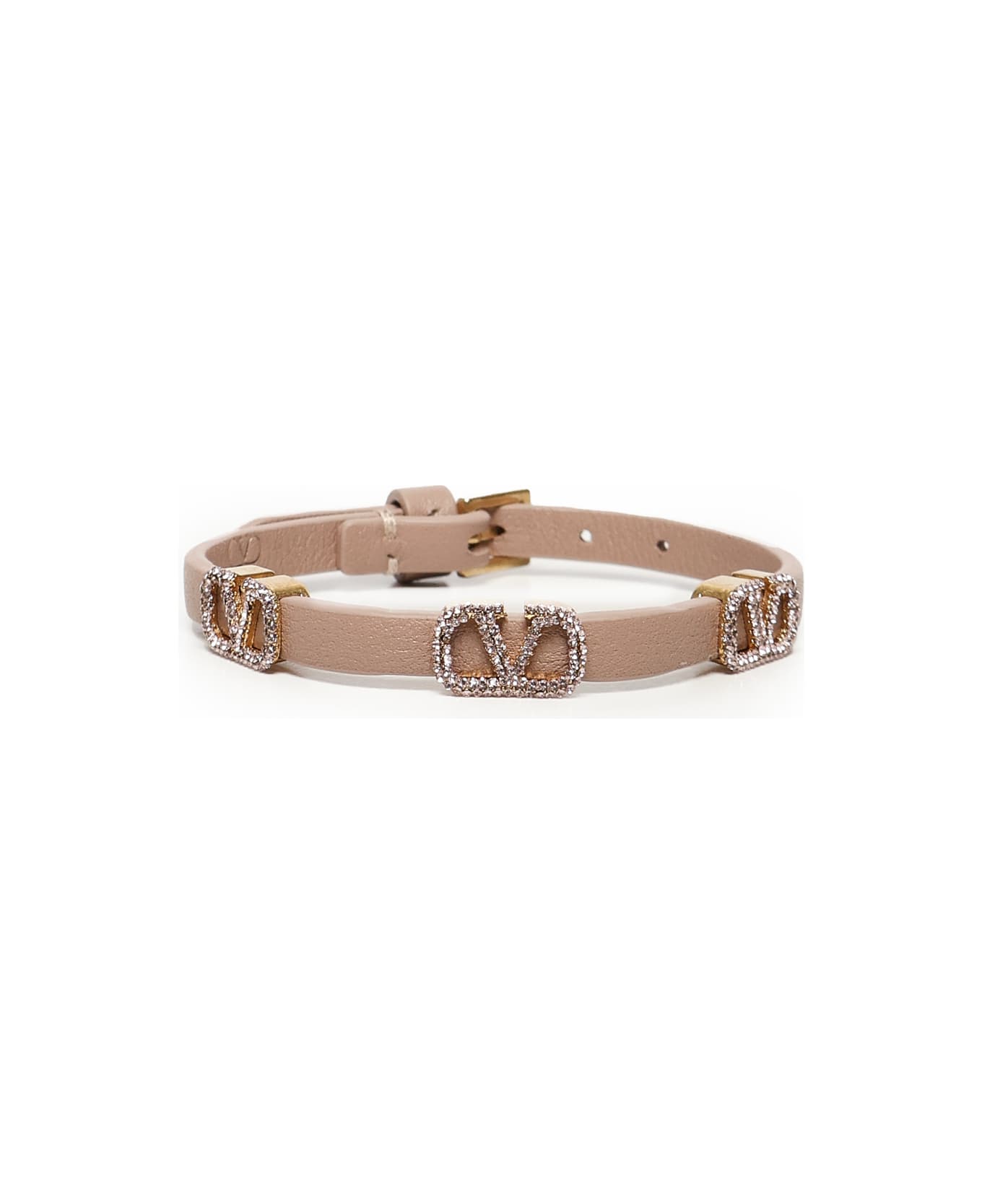 Valentino Garavani Vlogo Crystal Leather Bracelet - Beige