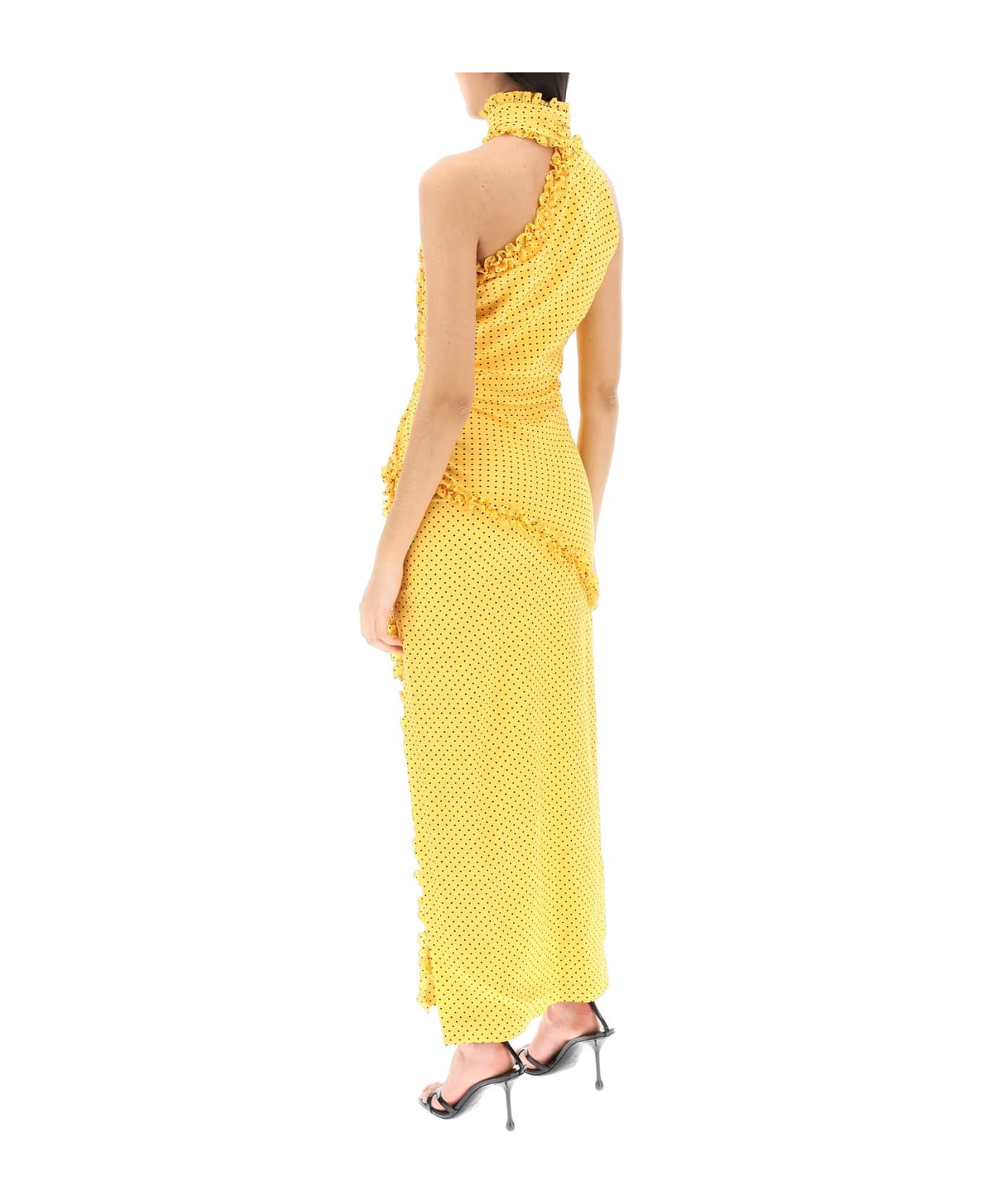 Alessandra Rich Polka Dot One-shoulder Maxi Dress - YELLOW BLACK (Yellow) ワンピース＆ドレス