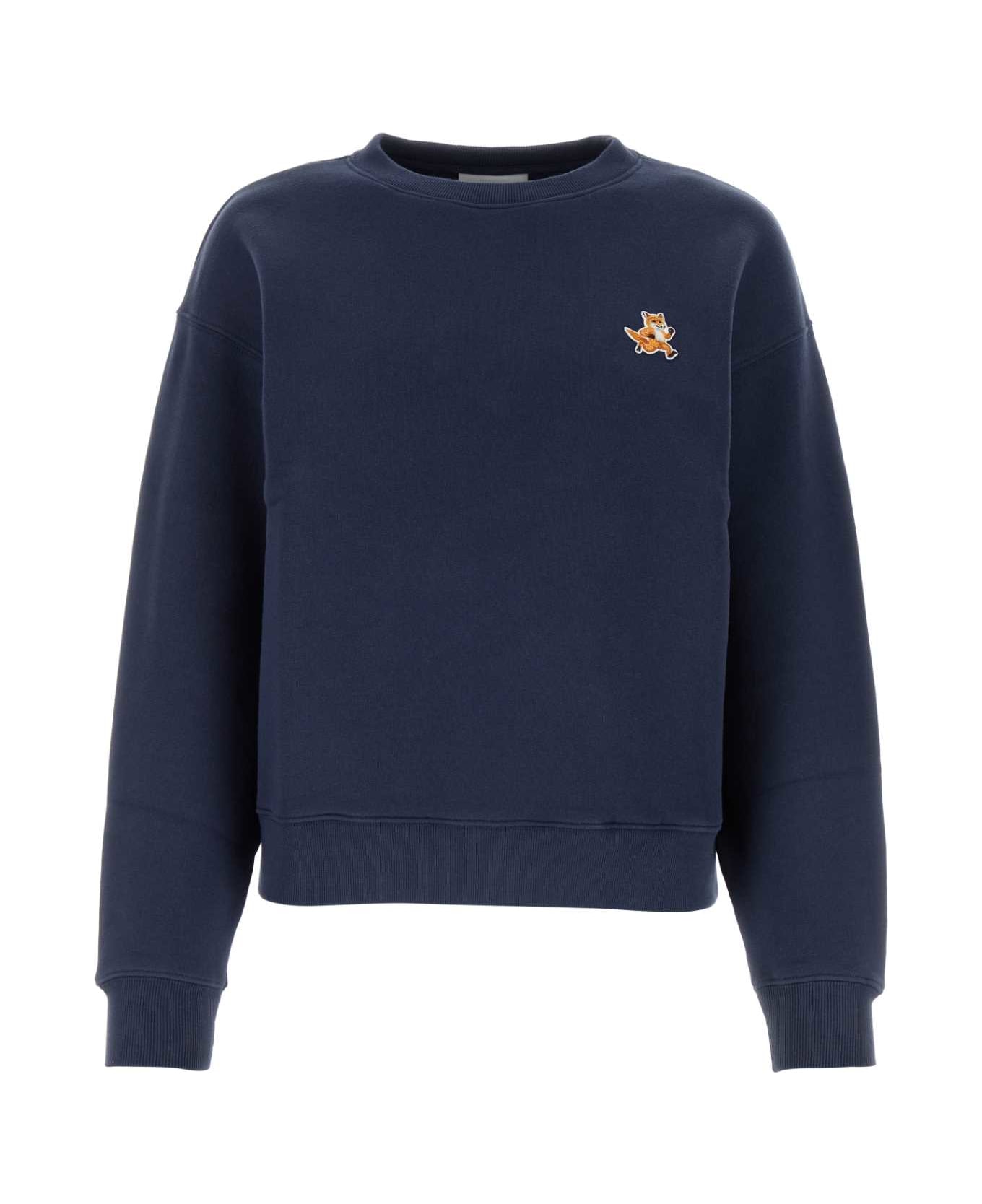 Maison Kitsuné Navy Blue Cotton Sweatshirt - INKBLUE