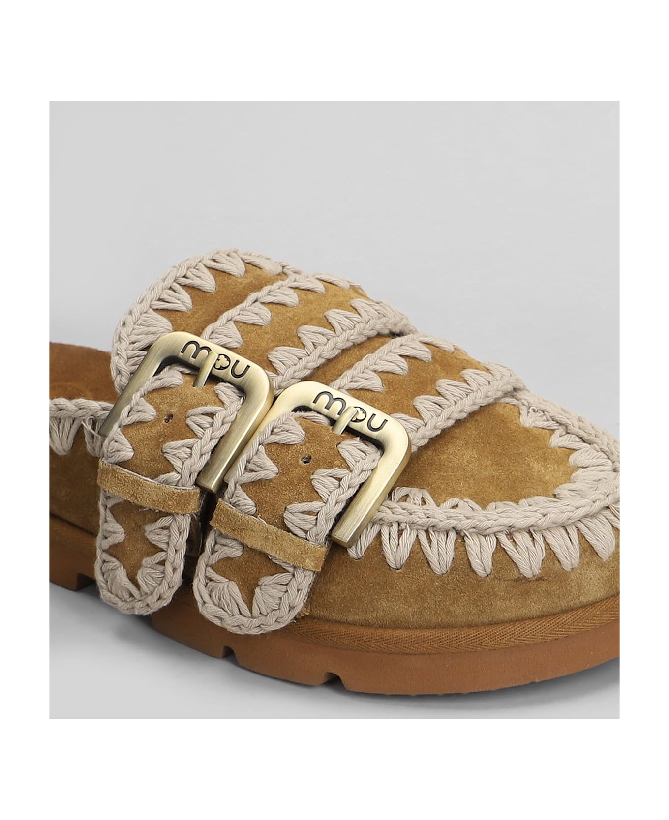 Mou Low Bio Sabot Slipper-mule In Leather Color Suede - leather color